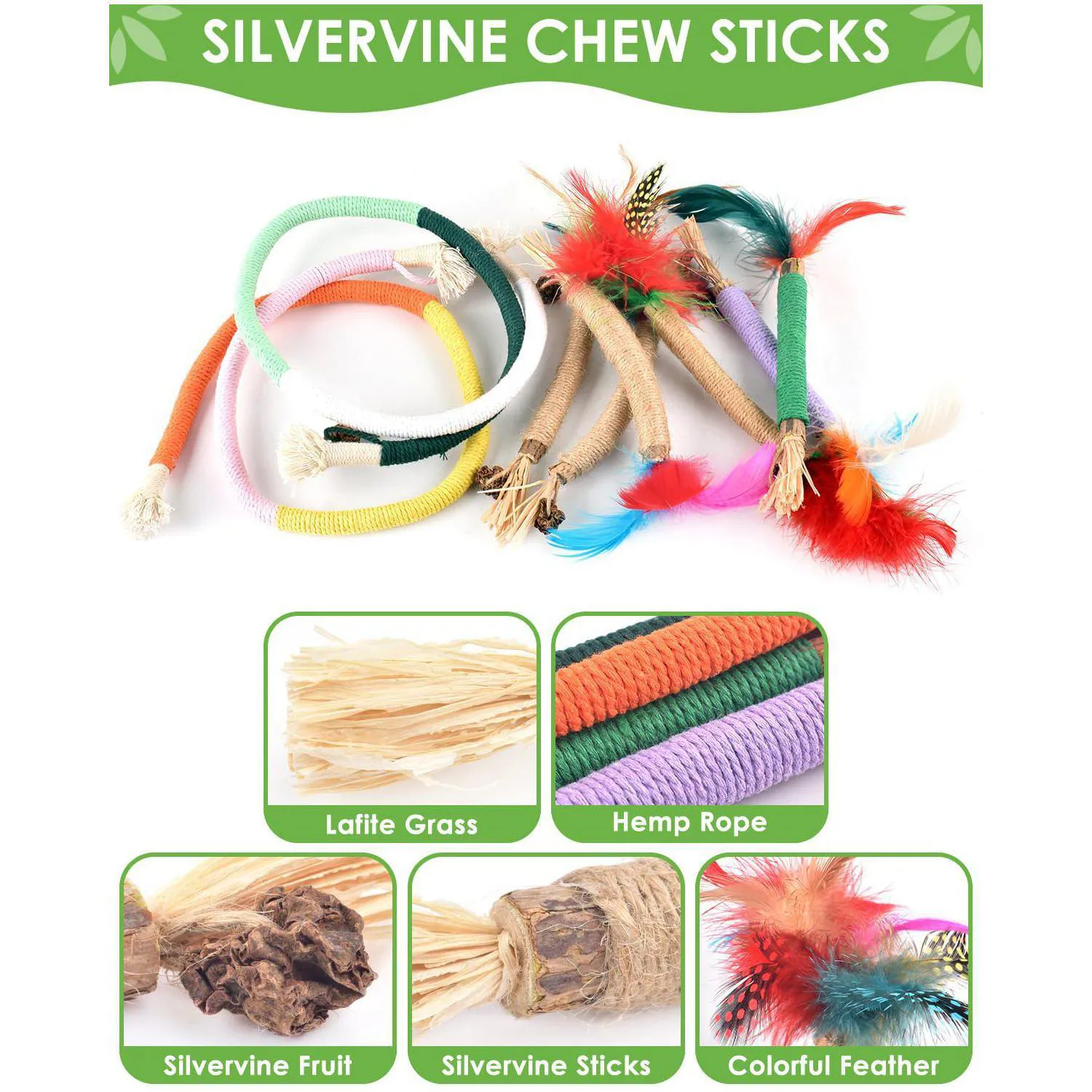 Juguetes Dentales para Gatos con Palitos de Silvervine y Cuerdas Naturales