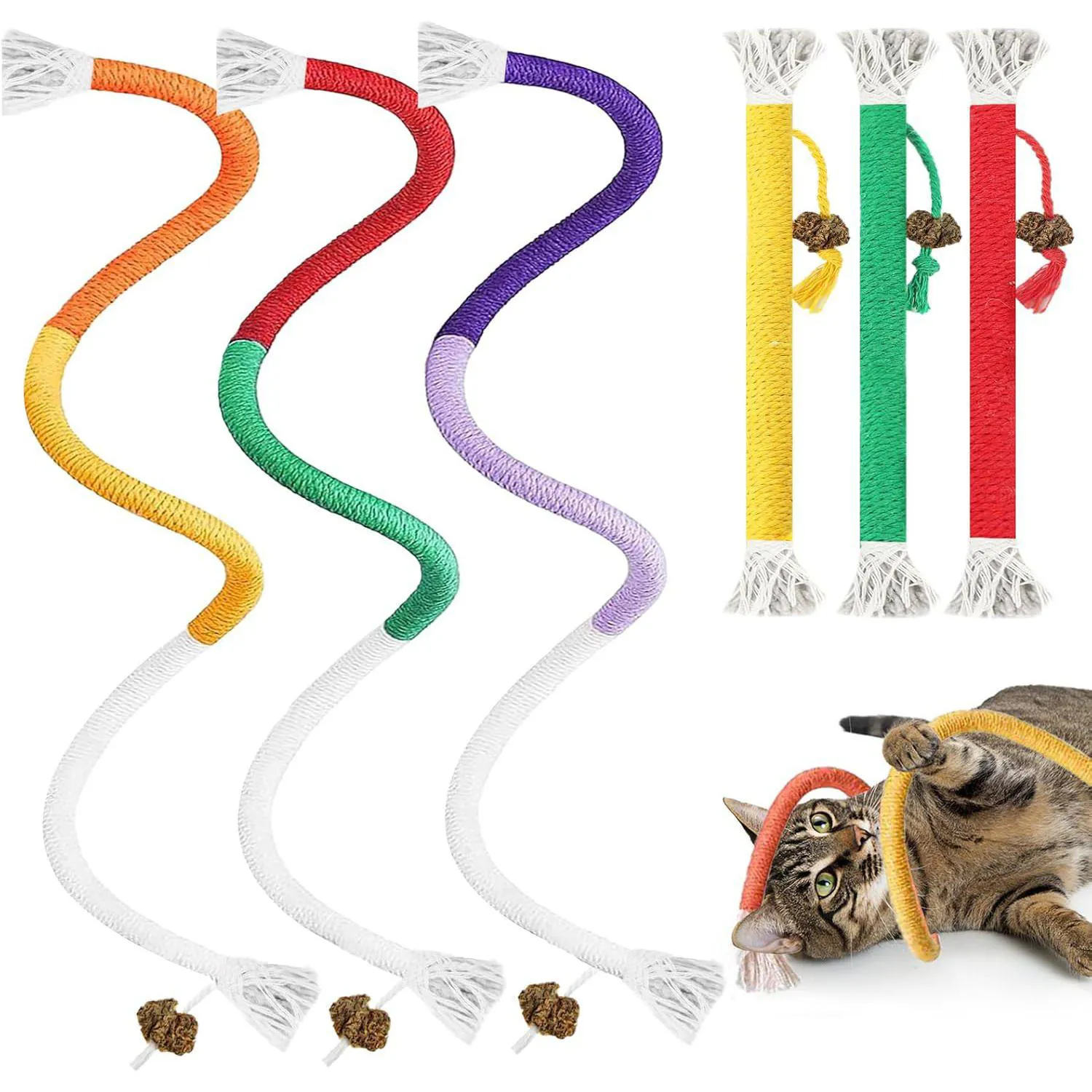 Paquete De Juguetes De Cuerda Para Gatos Con Limpieza Dental Y Material Seguro