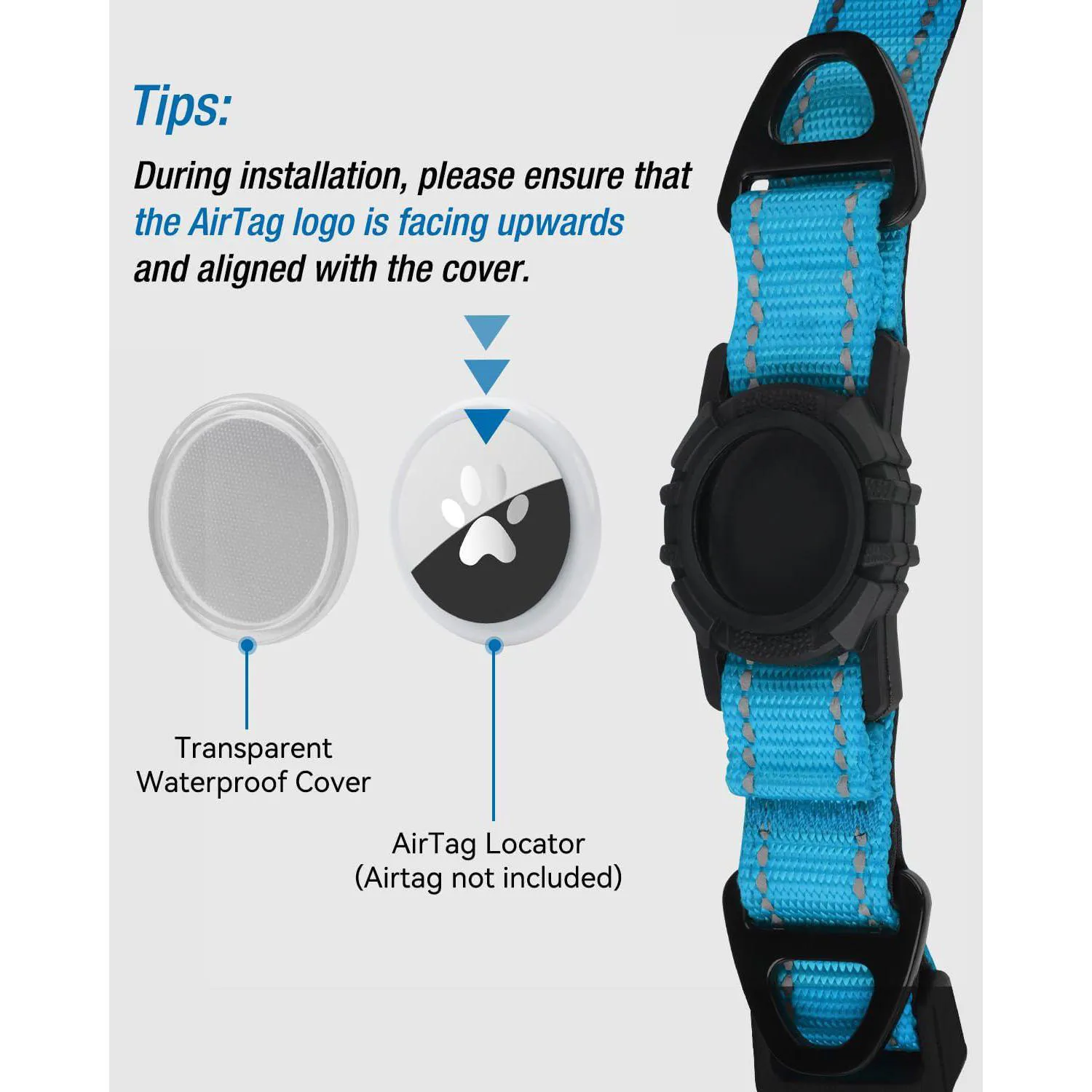 Collar Azul Cielo Para Perro Pequeño Reflectante Impermeable Con Soporte Para Apple Airtag Joytale 3