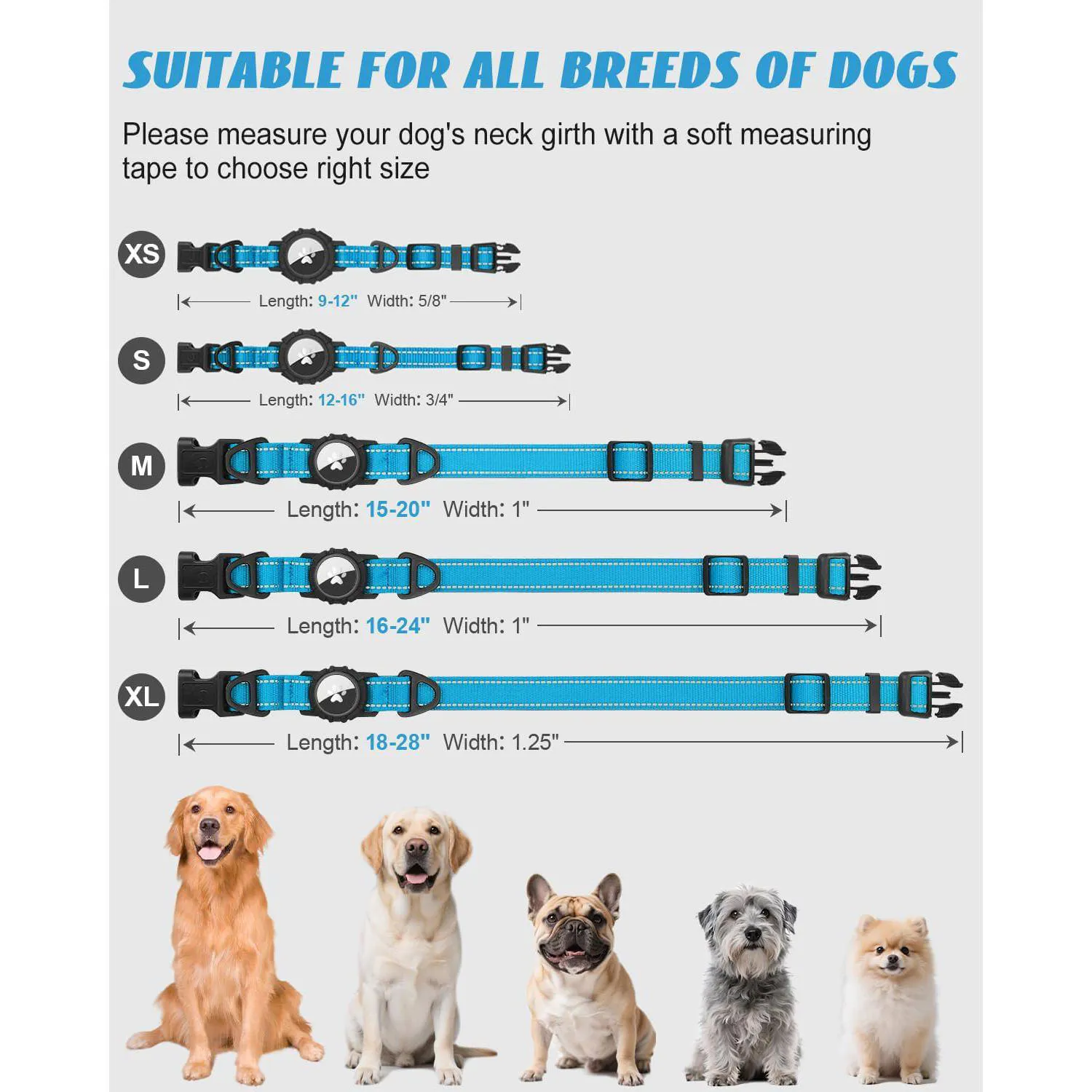 Collar Azul Cielo Para Perro Pequeño Reflectante Impermeable Con Soporte Para Apple Airtag Joytale 6