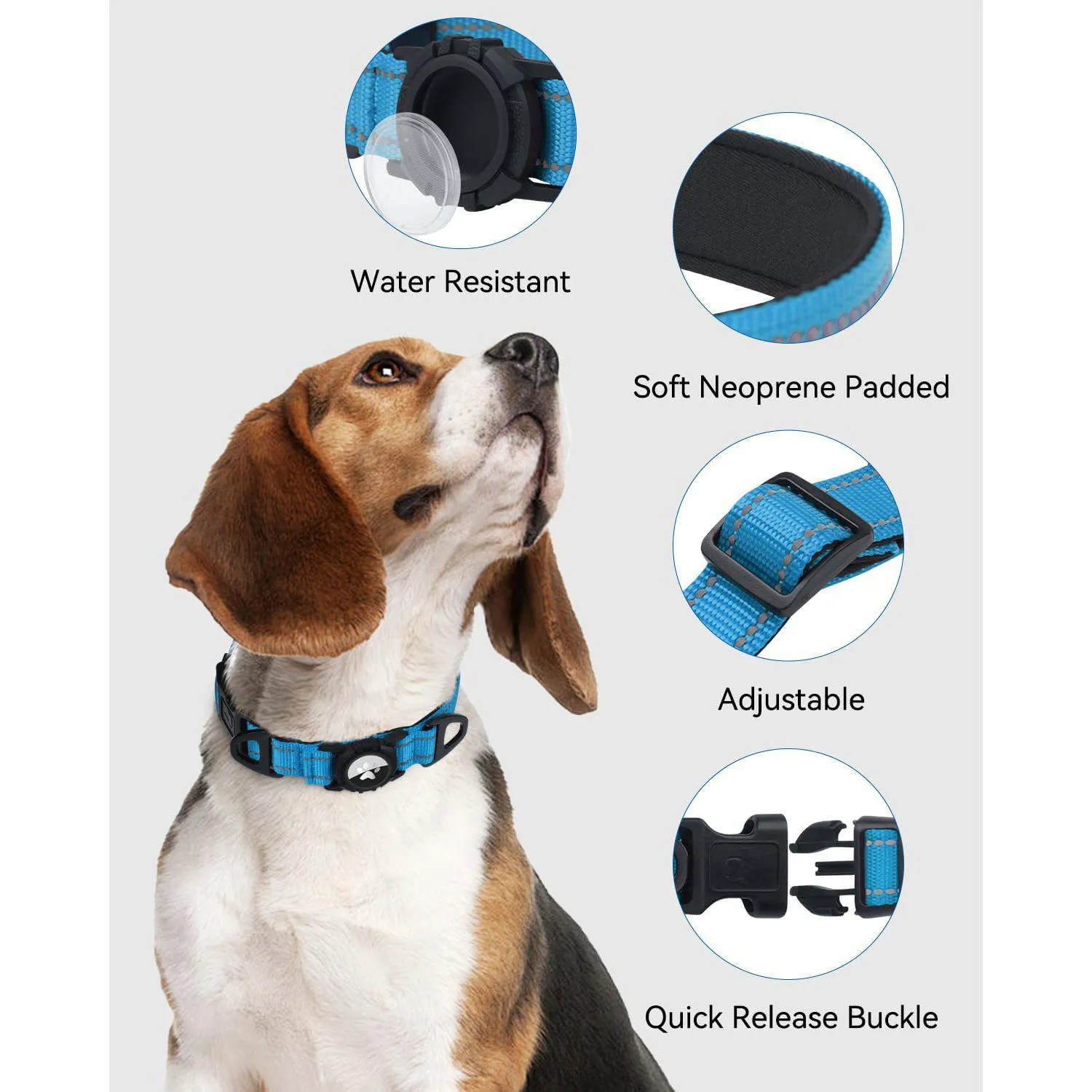 Collar Azul Cielo Para Perro Pequeño Reflectante Impermeable Con Soporte Para Apple Airtag Joytale 7
