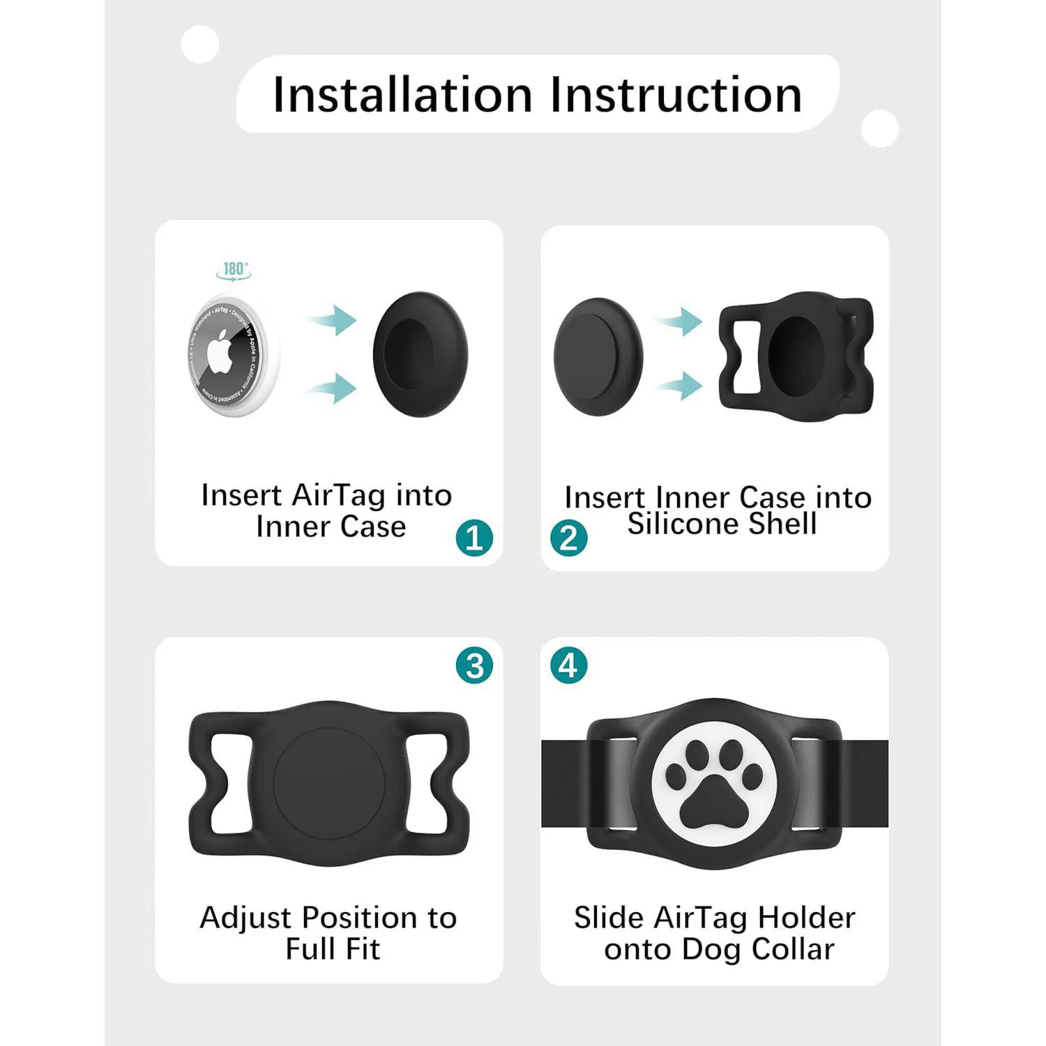 Soporte Para Airtag De Mascota En Silicona Negra Impermeable IP68 WhoseID 7