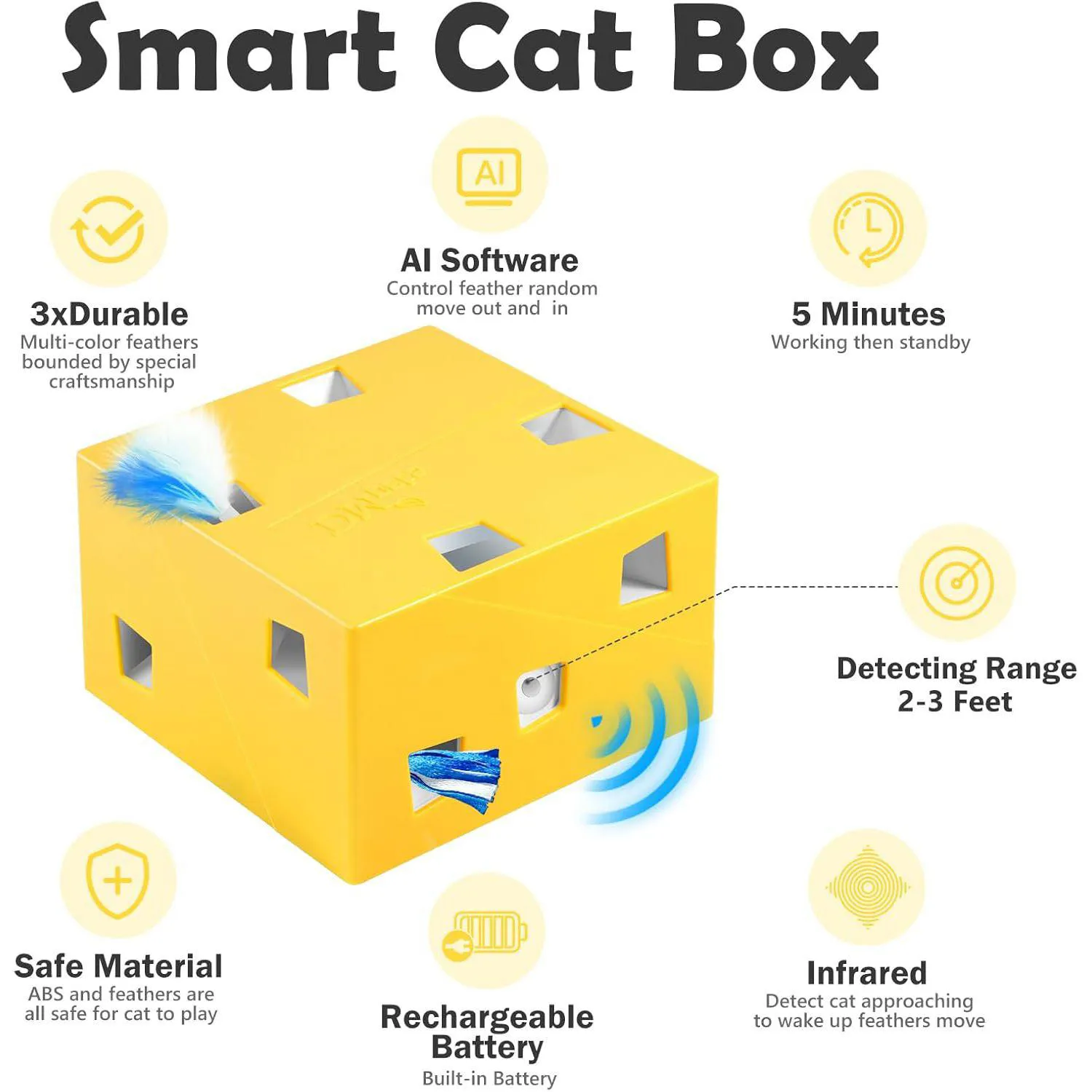 Juguete Inteligente para Gato con Plumas Emergentes y Sensor de Movimiento