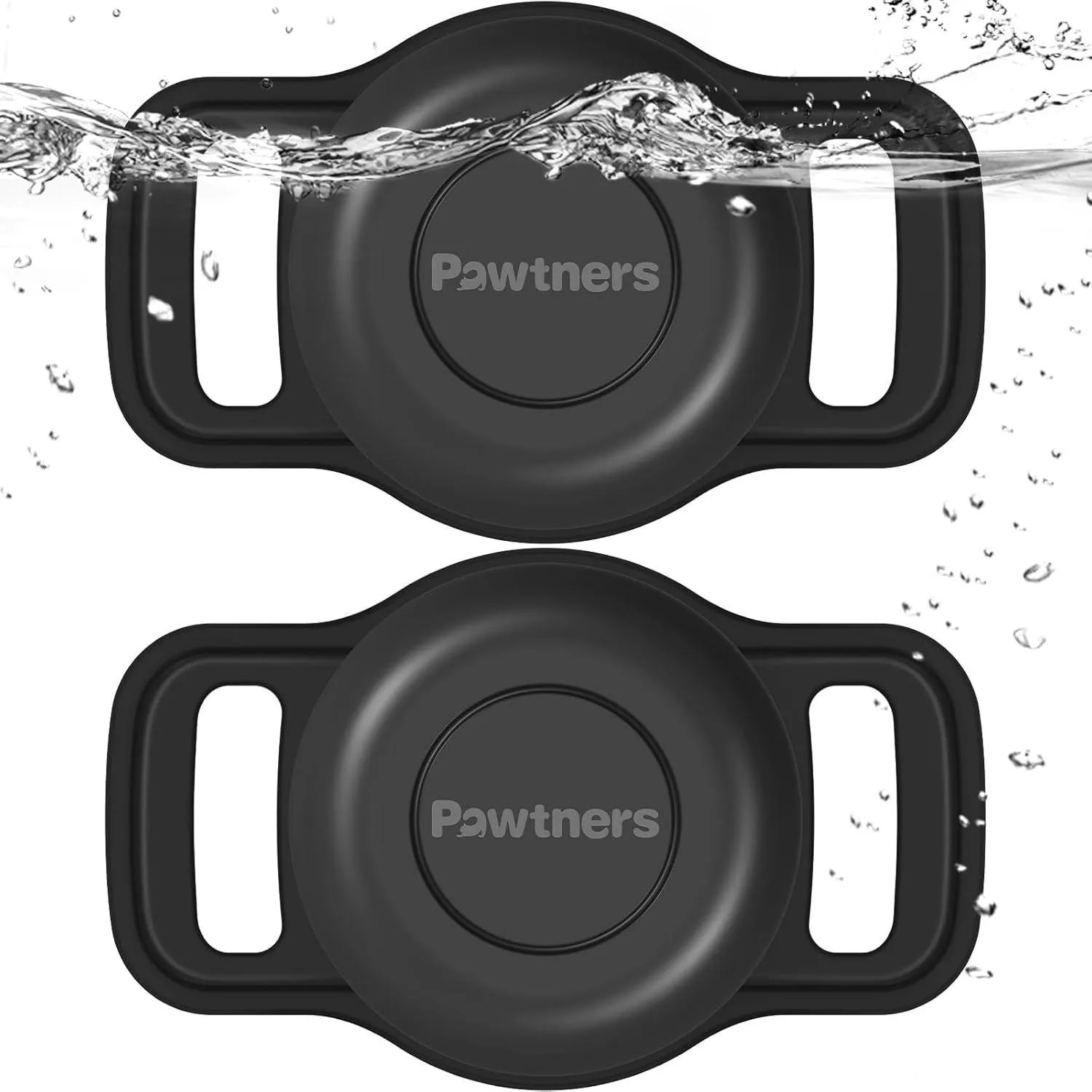 Soporte Para Airtag De Mascota En Silicona Negra Impermeable IPX8 Paquete Por 2 Pawtners