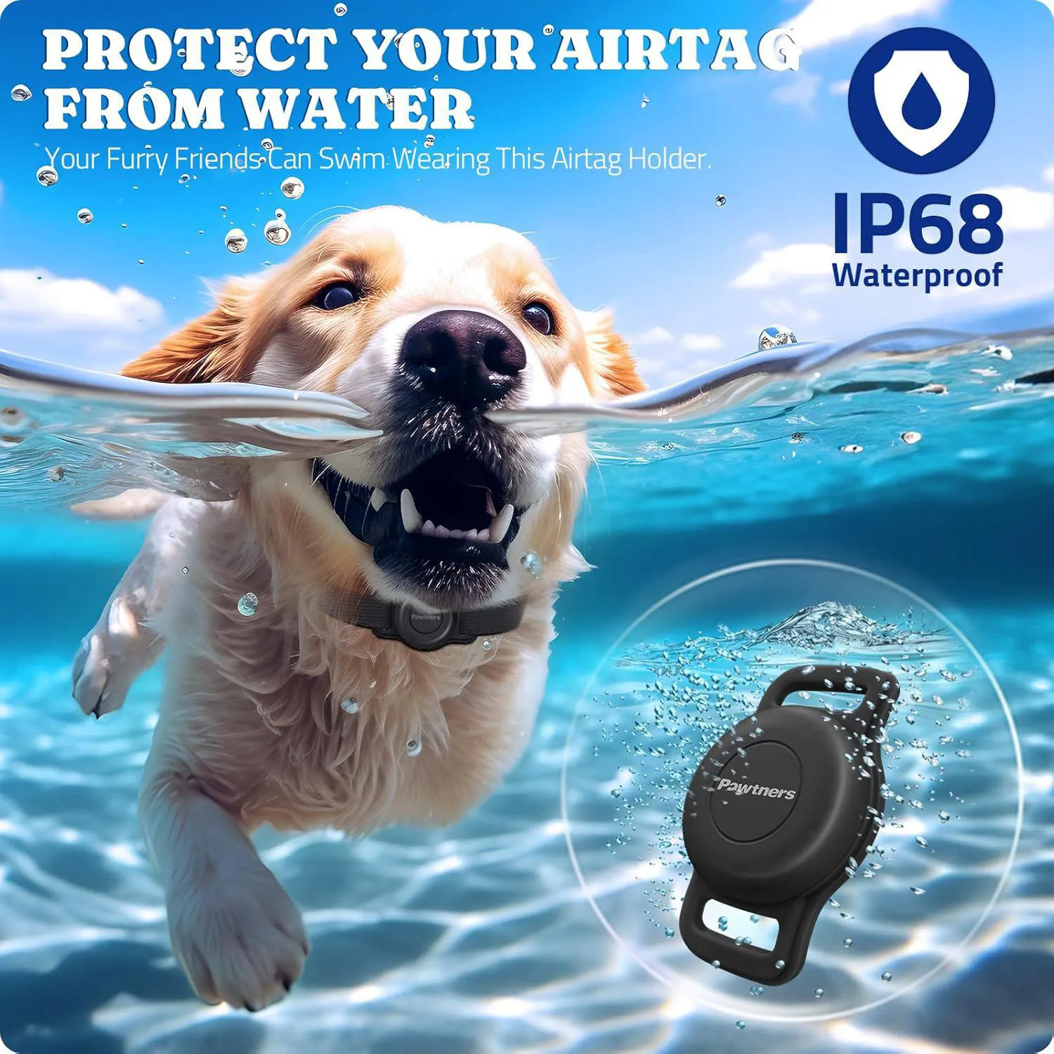 Soporte Para Airtag De Mascota En Silicona Negra Impermeable IPX8 Paquete Por 2 Pawtners