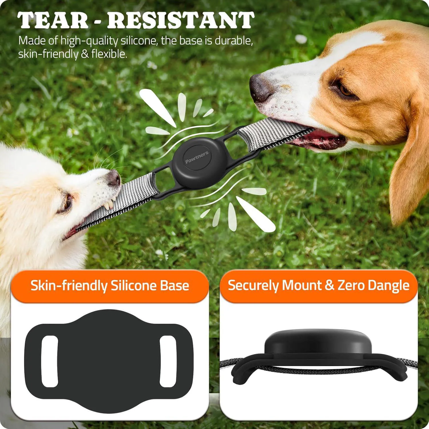 Soporte Para Airtag De Mascota En Silicona Negra Impermeable IPX8 Paquete Por 2 Pawtners 4