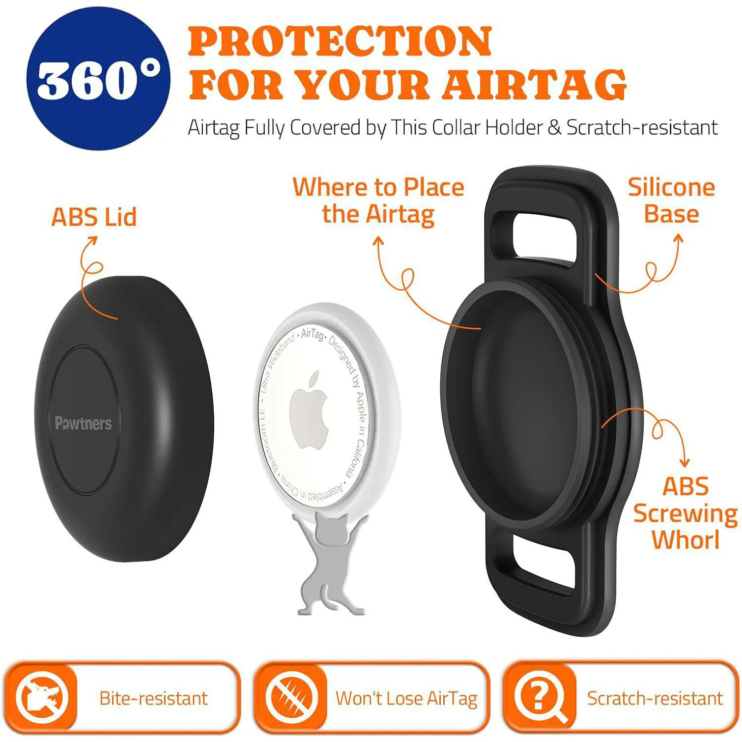 Soporte Para Airtag De Mascota En Silicona Negra Impermeable IPX8 Paquete Por 2 Pawtners 6