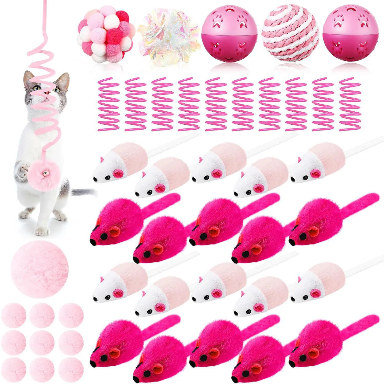 Set de Juguetes Interactivos para Gatos con 46 Piezas en Color Rosa
