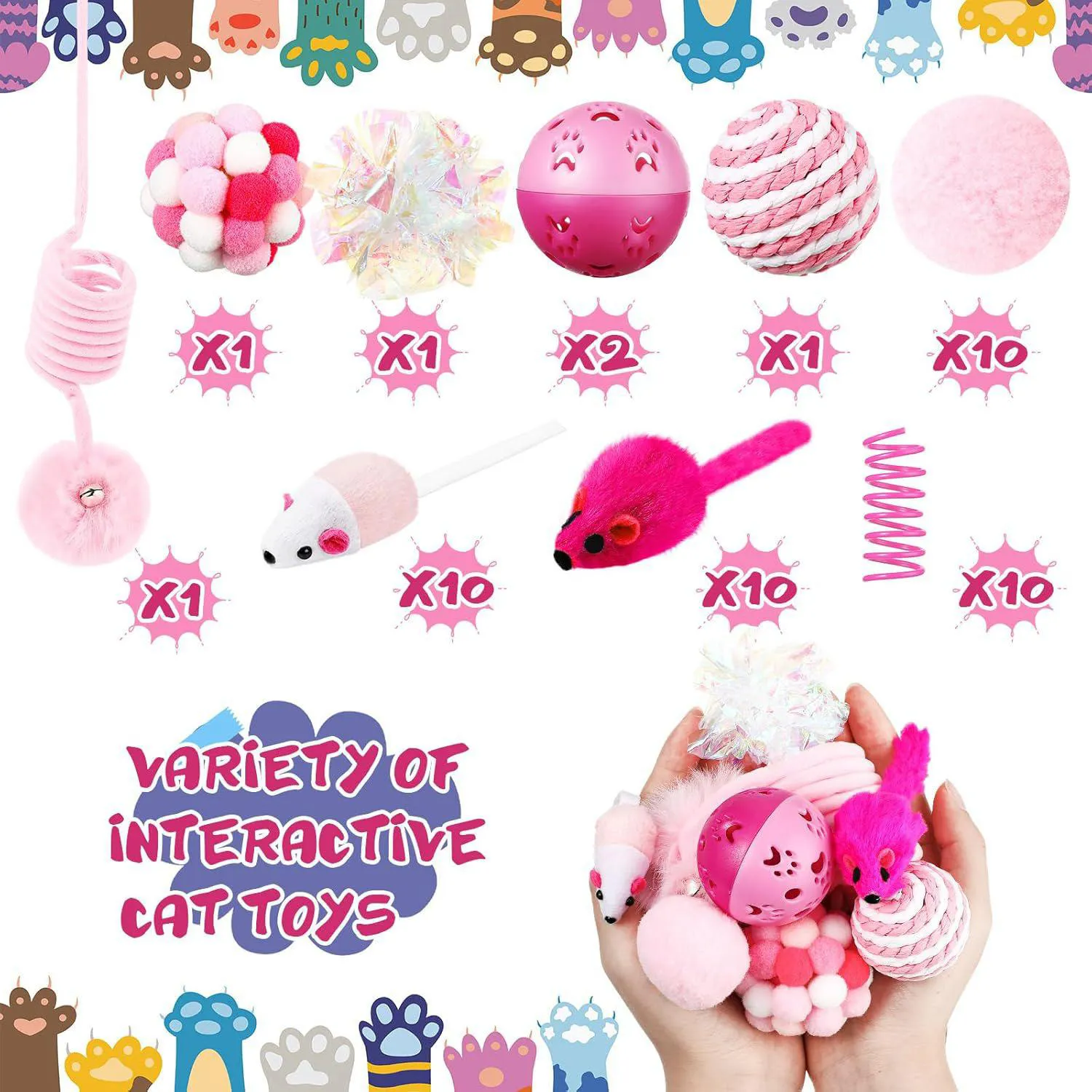 Set de Juguetes Interactivos para Gatos con 46 Piezas en Color Rosa