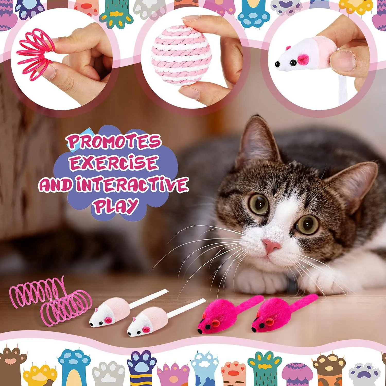 Set de Juguetes Interactivos para Gatos con 46 Piezas en Color Rosa 4