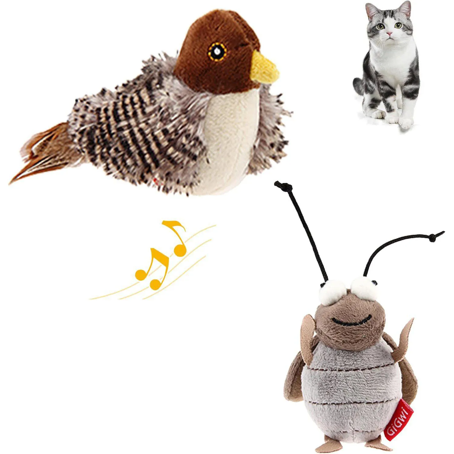 Juguete Interactivo para Gatos con Sonido de Ave y Pluma Colgante