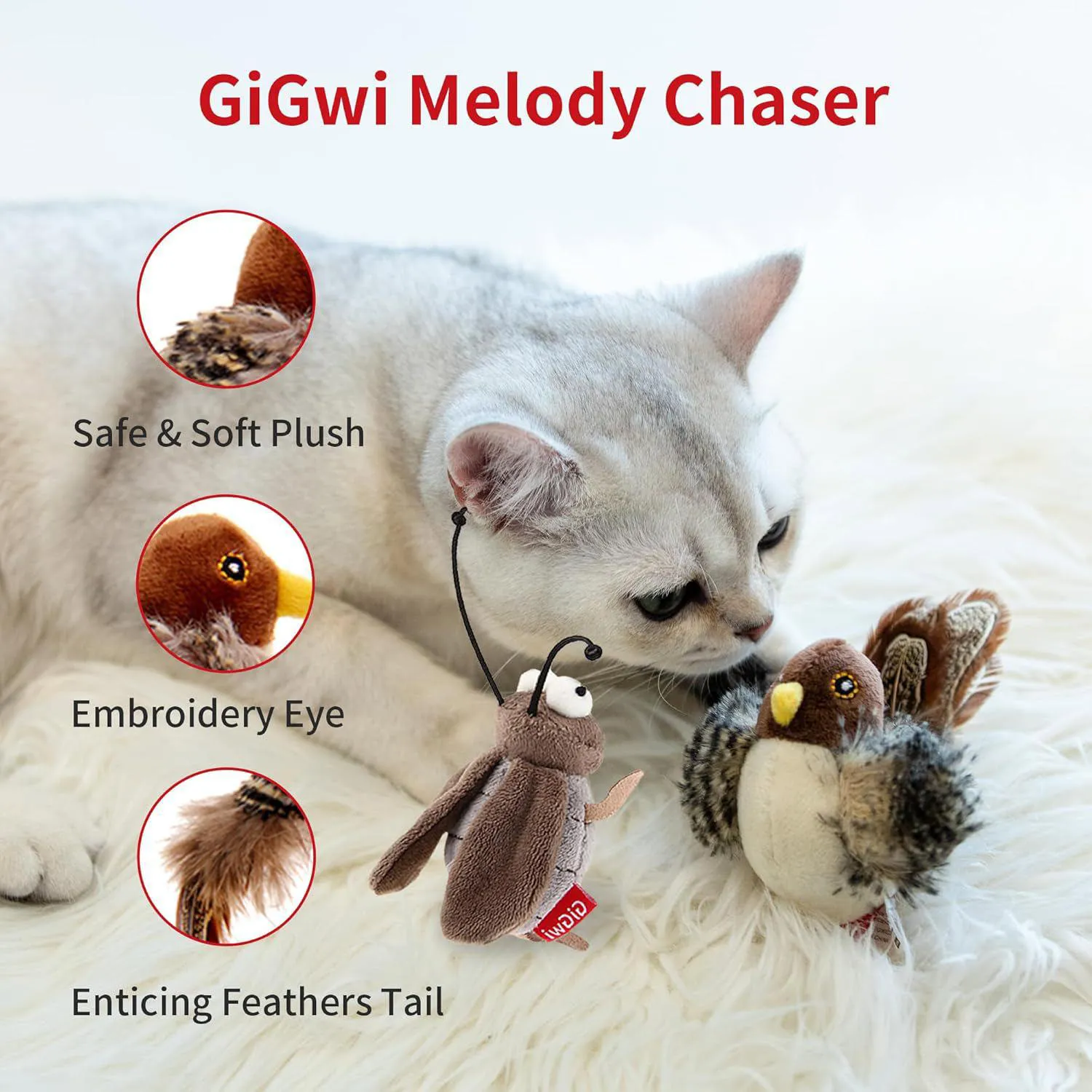 Juguete Interactivo para Gatos con Sonido de Ave y Pluma Colgante 4
