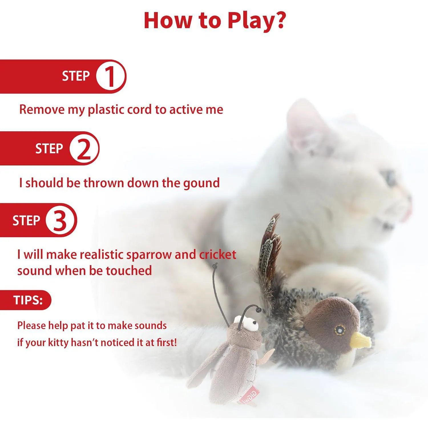Juguete Interactivo para Gatos con Sonido de Ave y Pluma Colgante 5