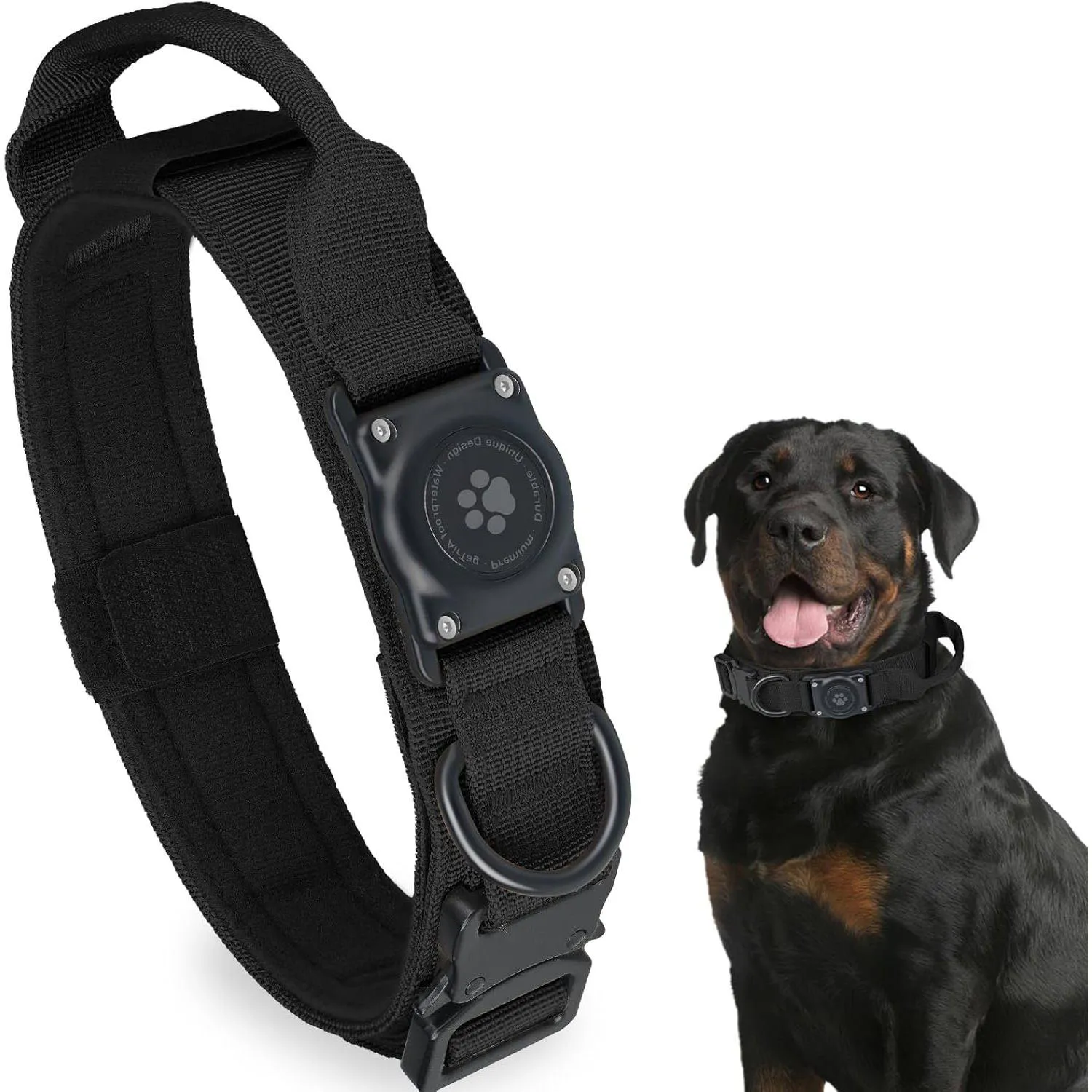 Collar Táctico Negro Para Perro Mediano Impermeable Con Soporte Para Apple Airtag Furrigo