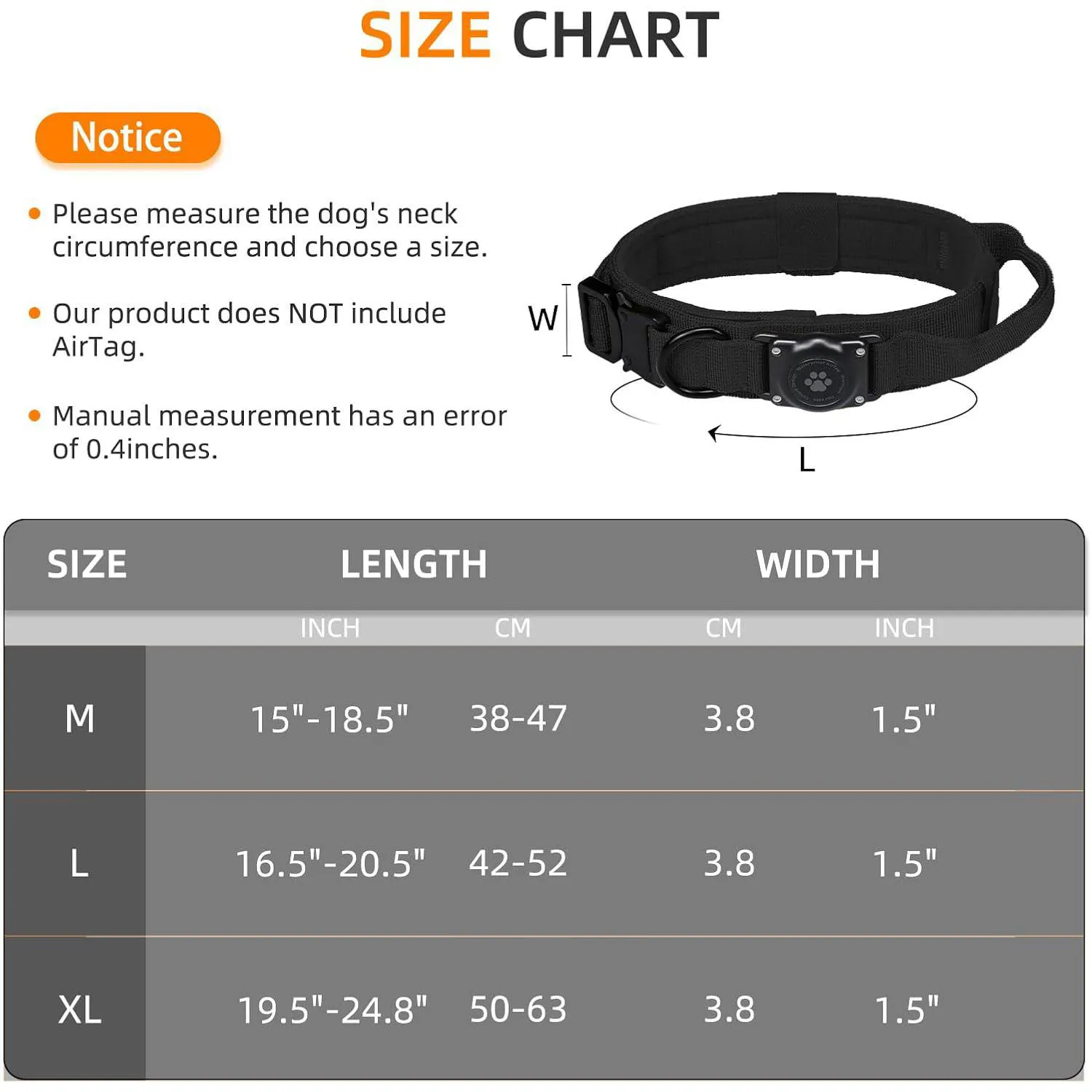 Collar Táctico Negro Para Perro Mediano Impermeable Con Soporte Para Apple Airtag Furrigo 6