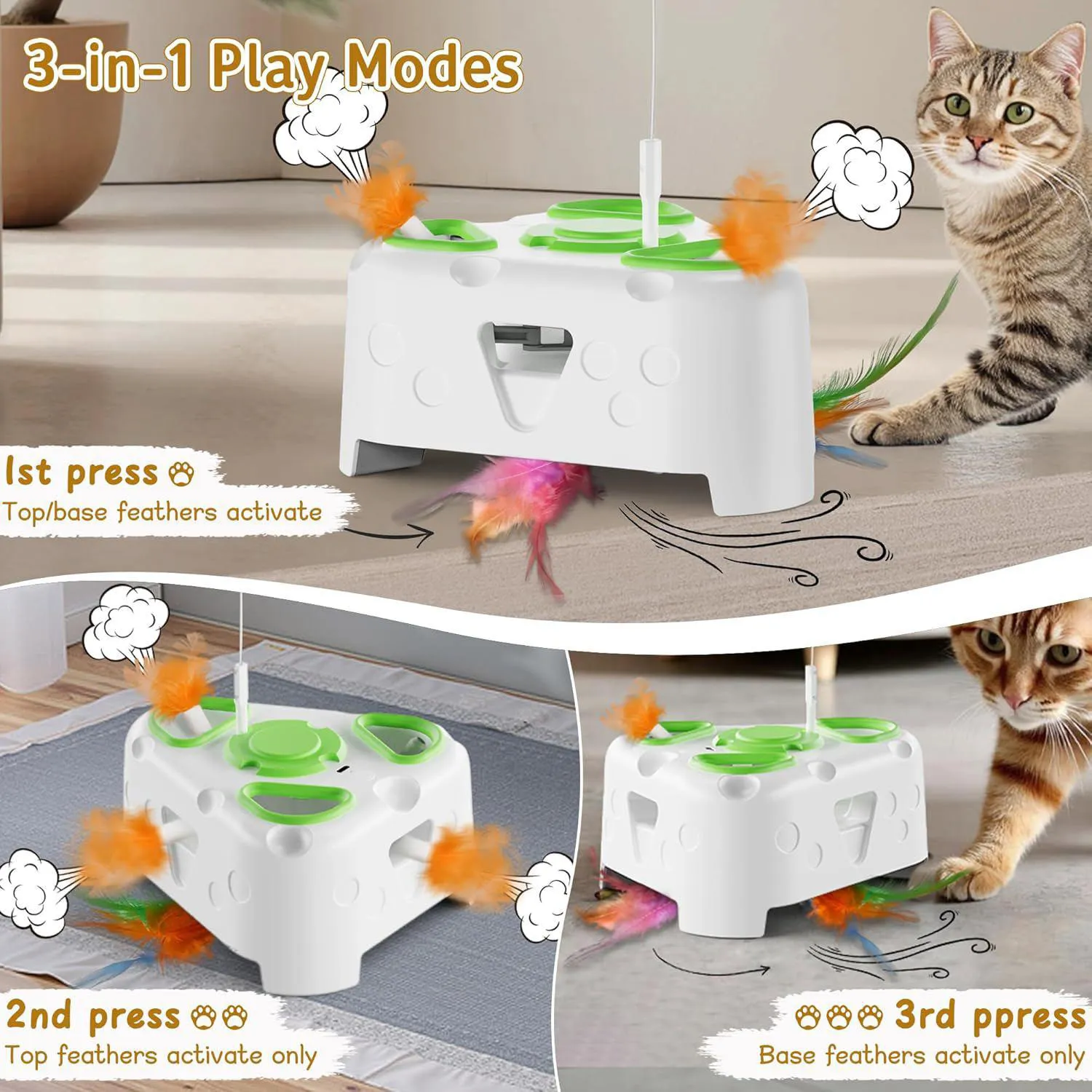Juguete Interactivo para Gatos con Pluma Giratoria Ave Voladora y Juego de Topos 3