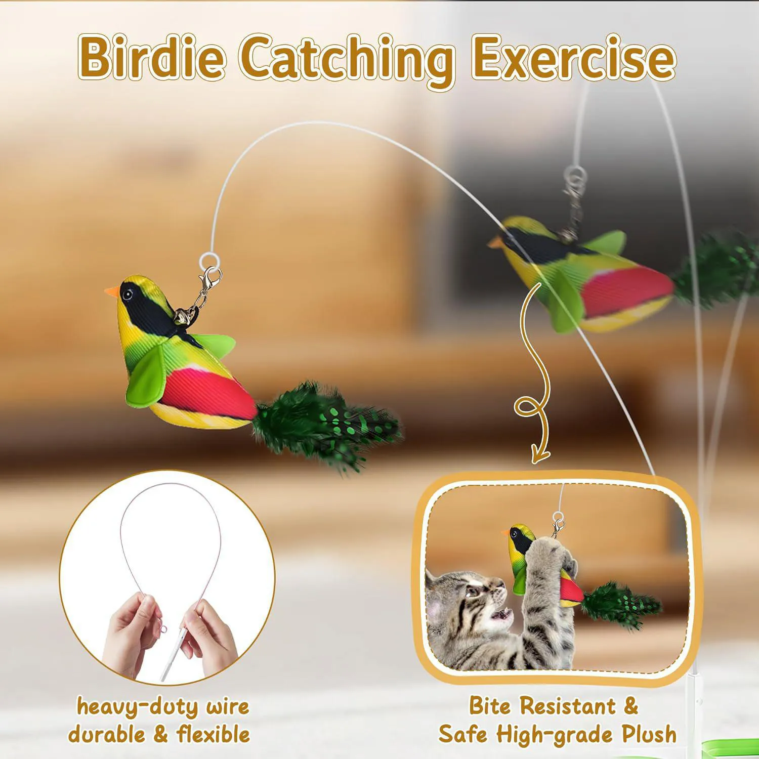 Juguete Interactivo para Gatos con Pluma Giratoria Ave Voladora y Juego de Topos 4
