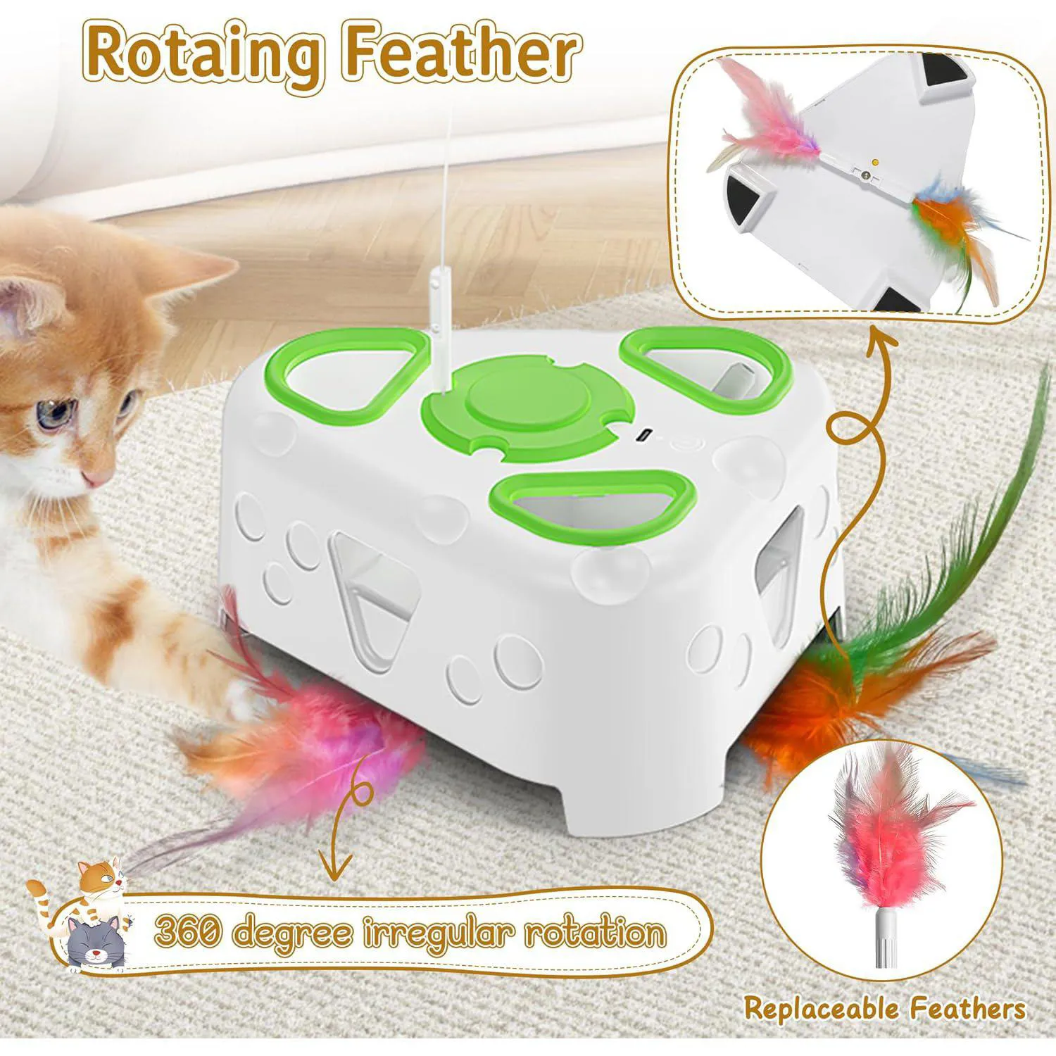 Juguete Interactivo para Gatos con Pluma Giratoria Ave Voladora y Juego de Topos 5