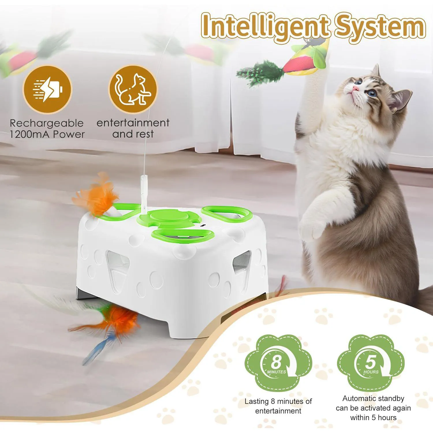 Juguete Interactivo para Gatos con Pluma Giratoria Ave Voladora y Juego de Topos 6