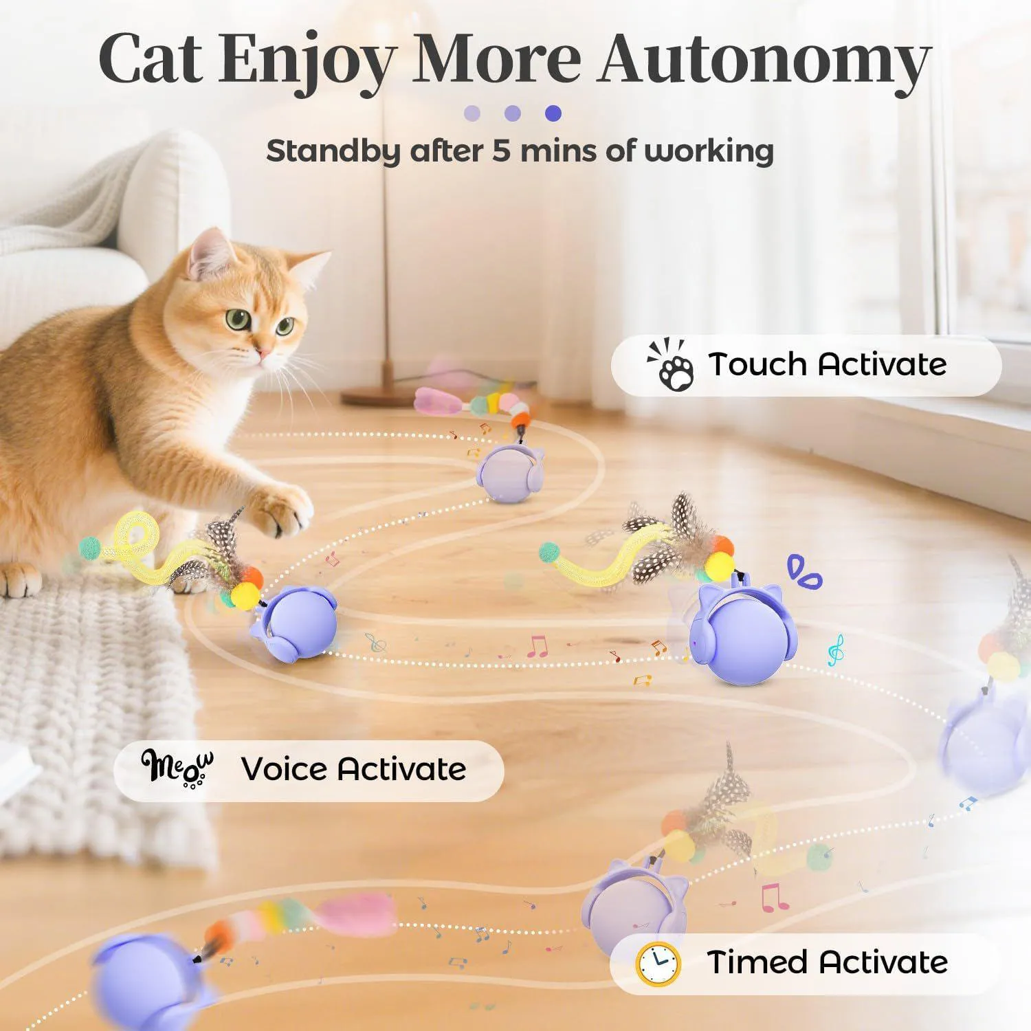 Pelota Interactiva para Gatos con Sonidos Realistas y Sensor Táctil Inteligente