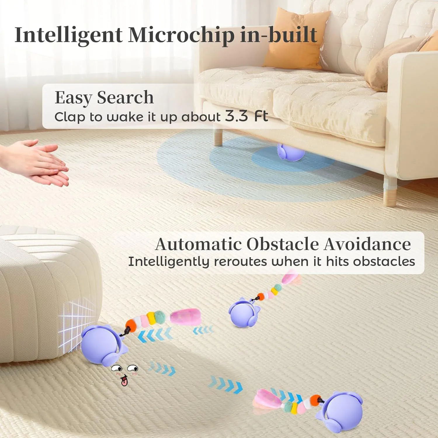 Pelota Interactiva para Gatos con Sonidos Realistas y Sensor Táctil Inteligente 3