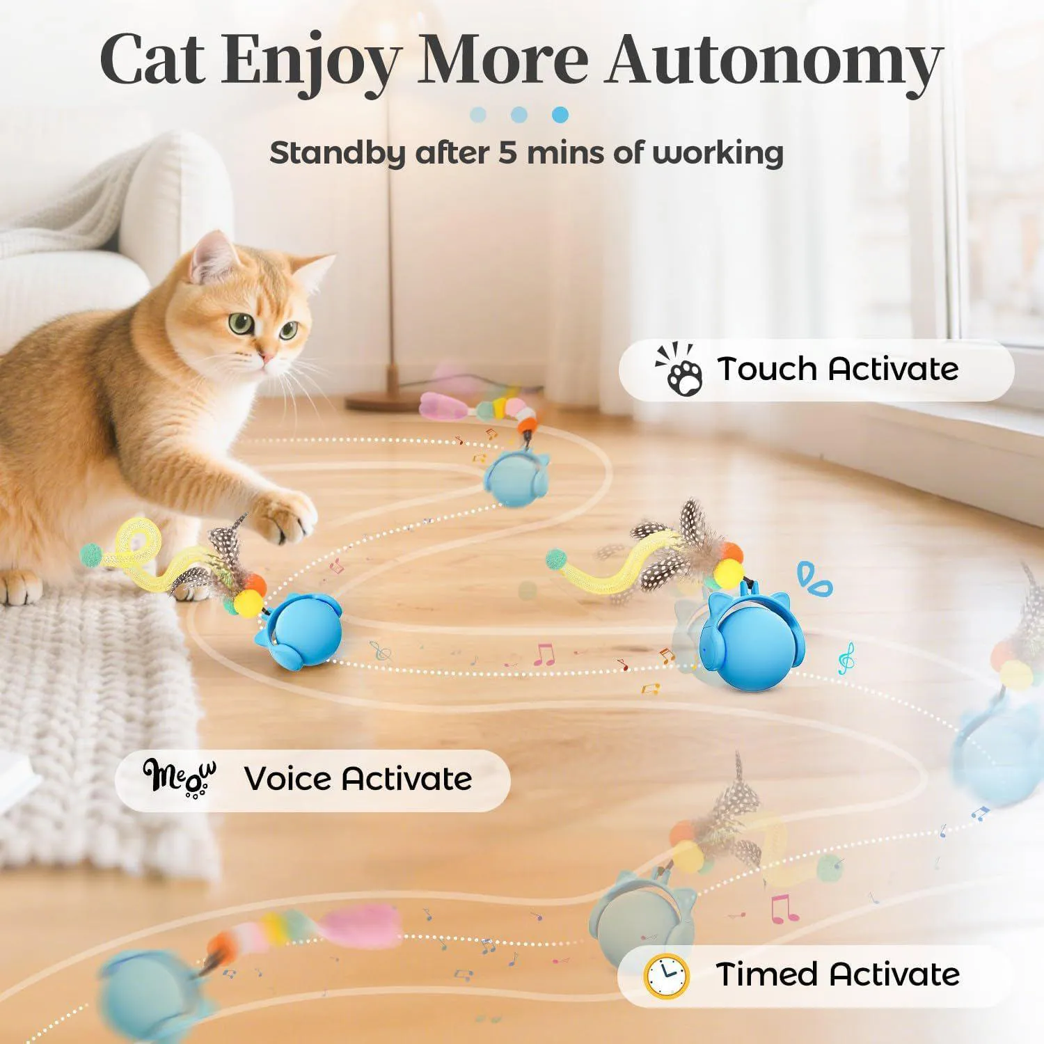 Pelota Inteligente Para Gato con Sonido Real y Sensor de Toque Activado