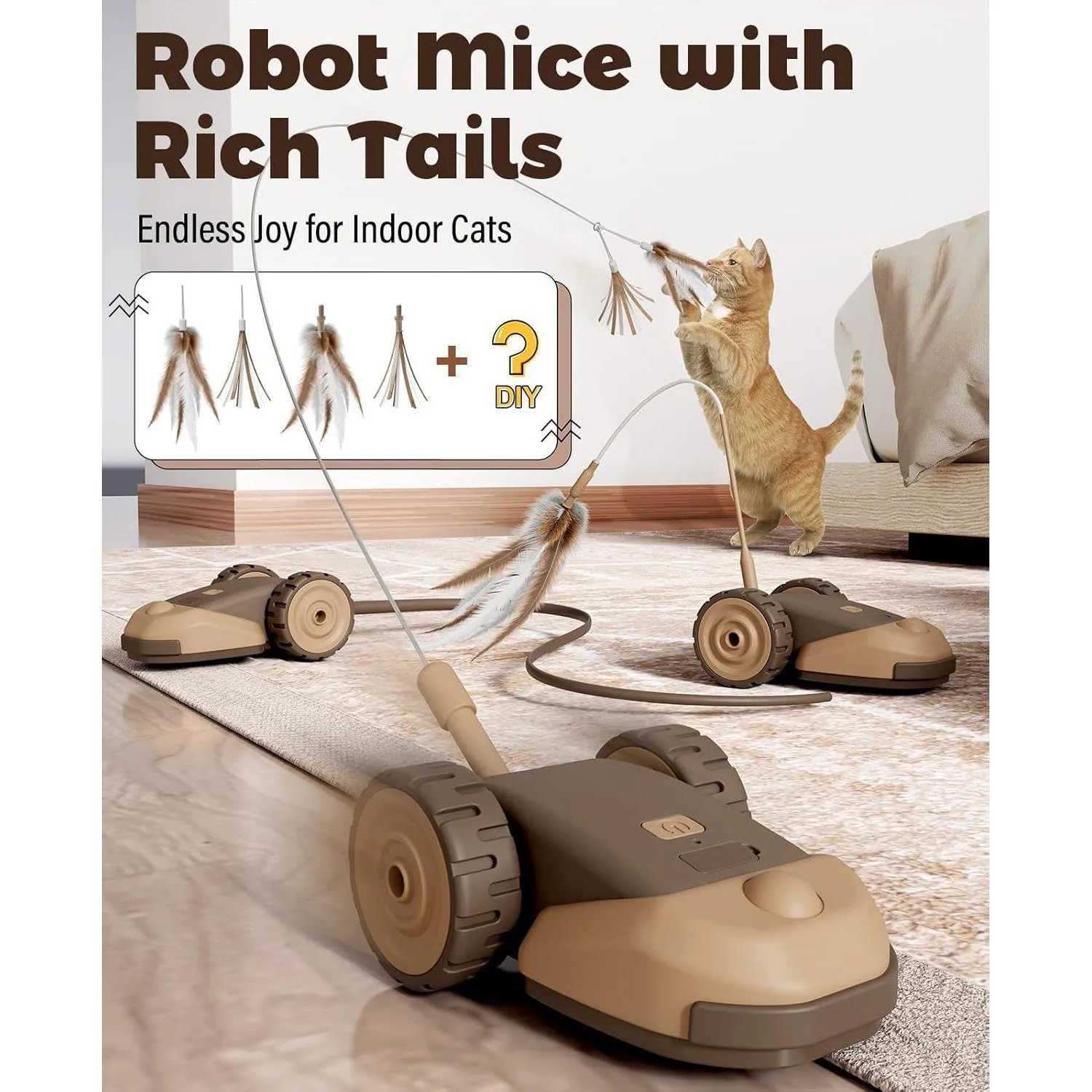 Juguete Interactivo 3 en 1 para Gatos con Movimiento Automático y Colas Intercambiables