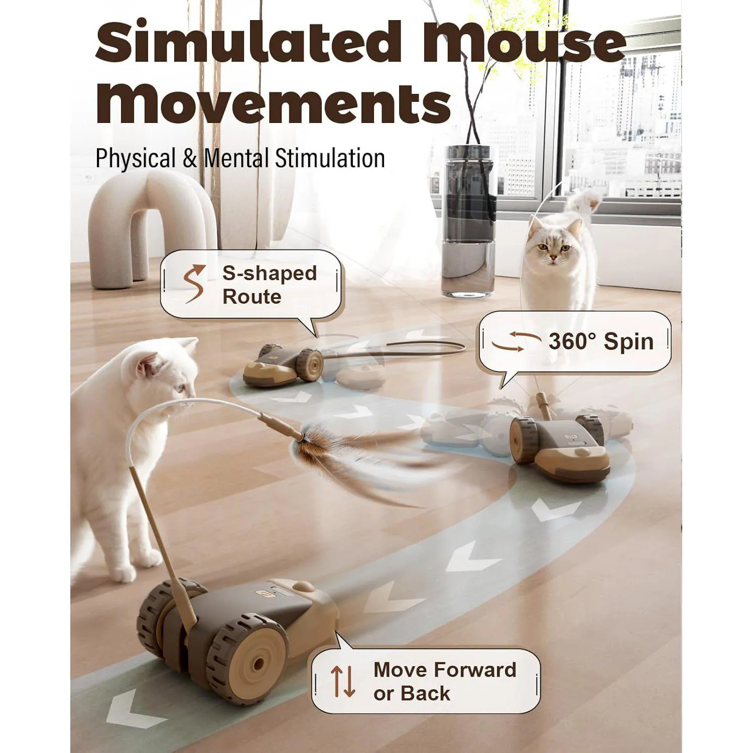 Juguete Interactivo 3 en 1 para Gatos con Movimiento Automático y Colas Intercambiables 3