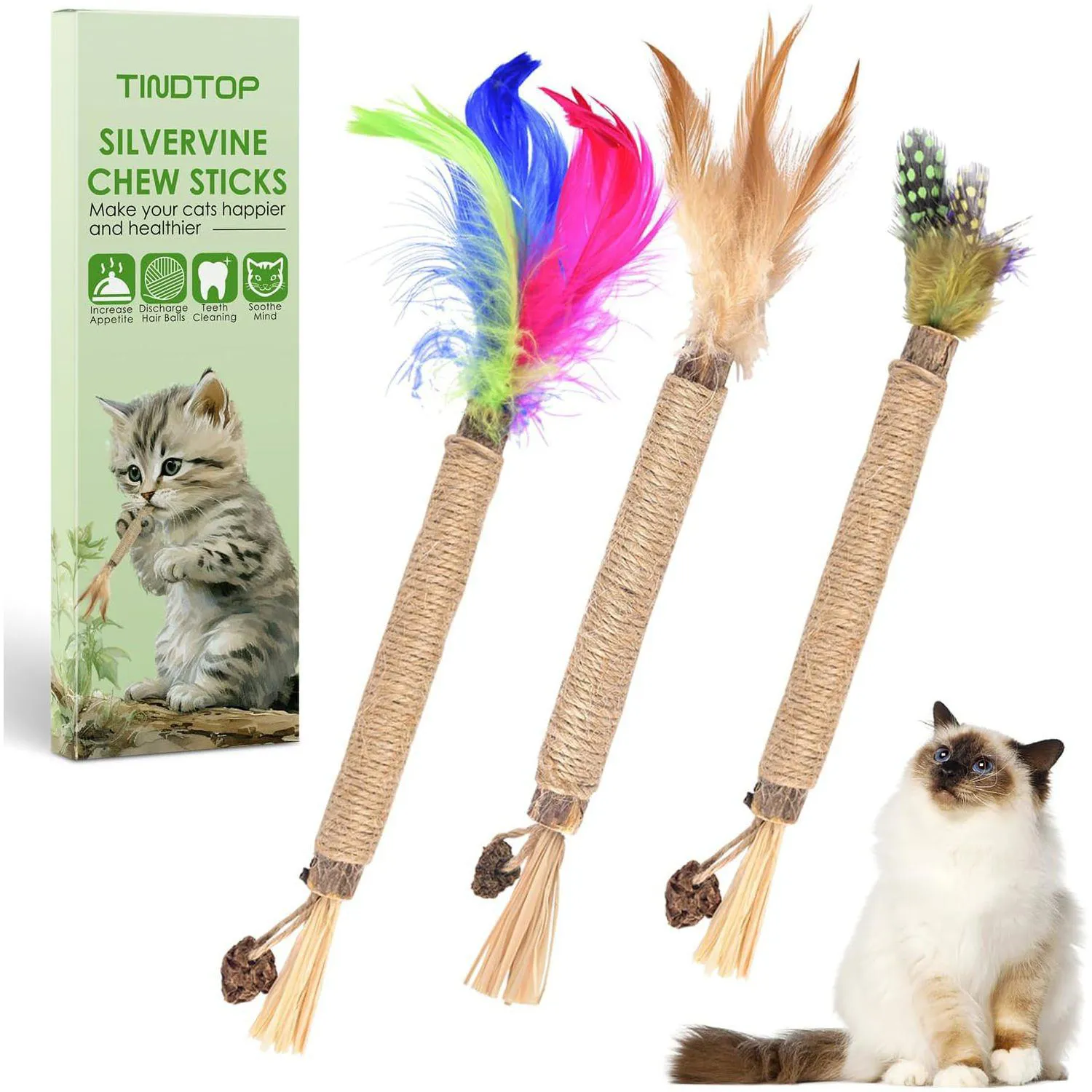 Juguete Dental Natural Para Gatos con Palitos de Silvervine y Catnip
