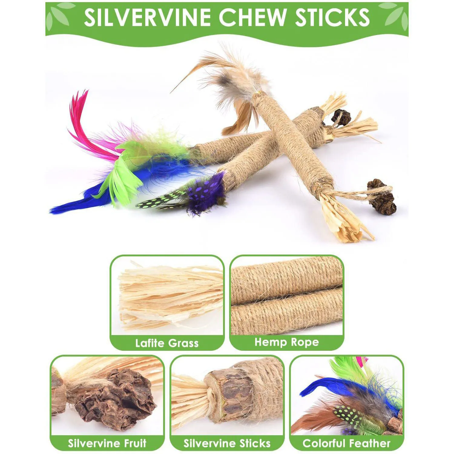 Juguete Dental Natural Para Gatos con Palitos de Silvervine y Catnip 3