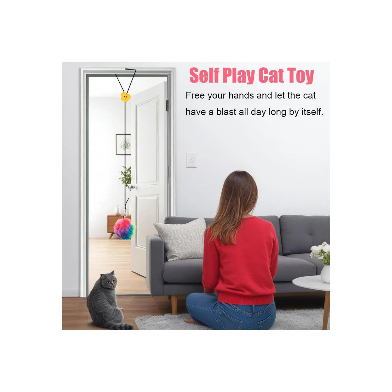 Juguete Colgante Interactivo Para Gatos con Plumas y Sonido Incorporado