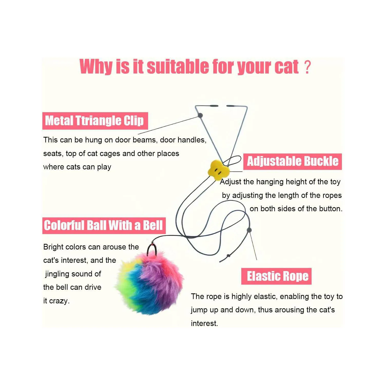 Juguete Colgante Interactivo Para Gatos con Plumas y Sonido Incorporado 3