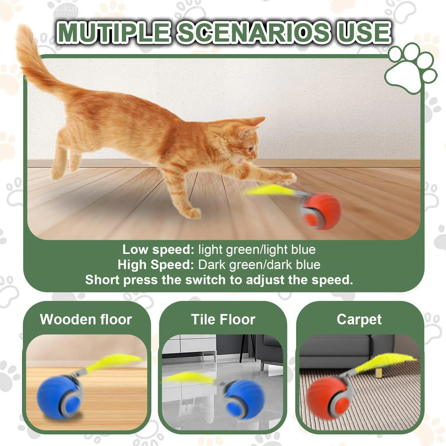 Pelota Interactiva Recargable Para Gatos con Cola Reemplazable y Movimiento Inteligente