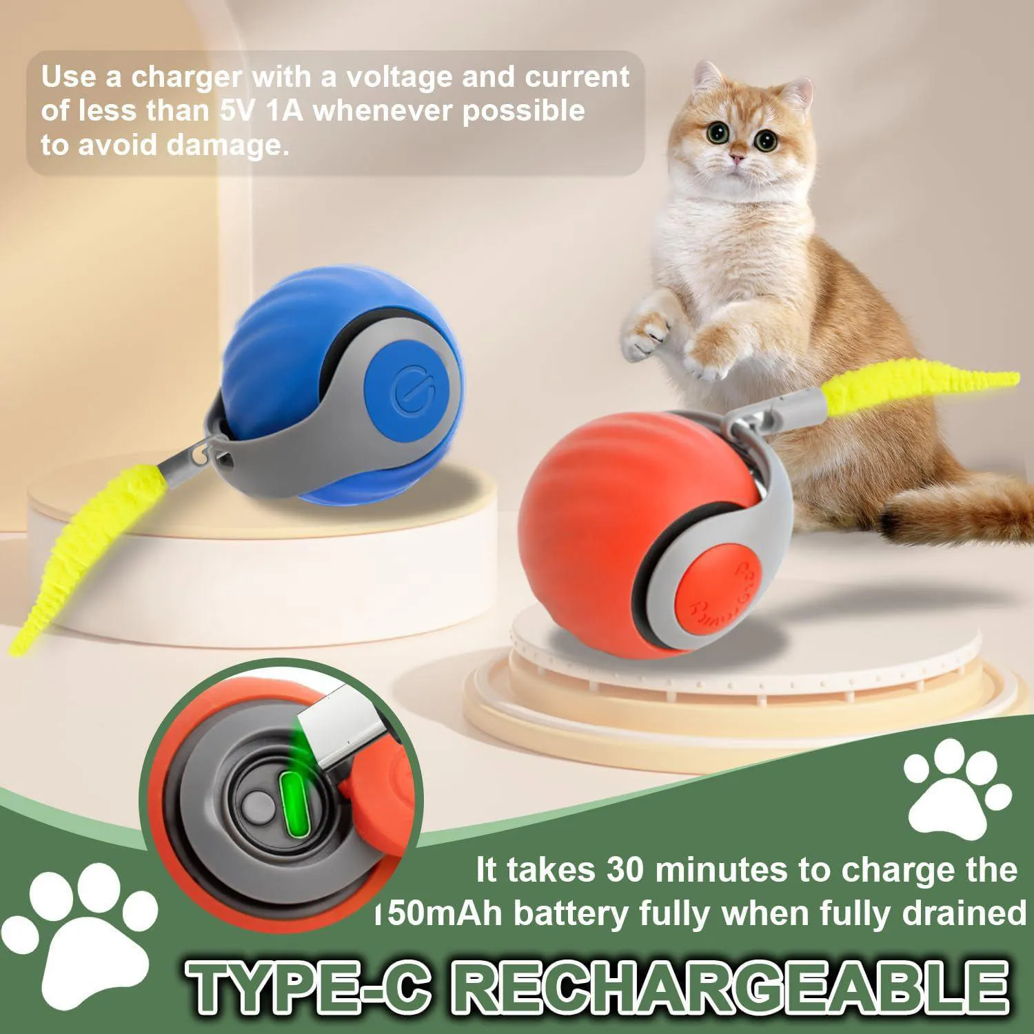 Pelota Interactiva Recargable Para Gatos con Cola Reemplazable y Movimiento Inteligente 3