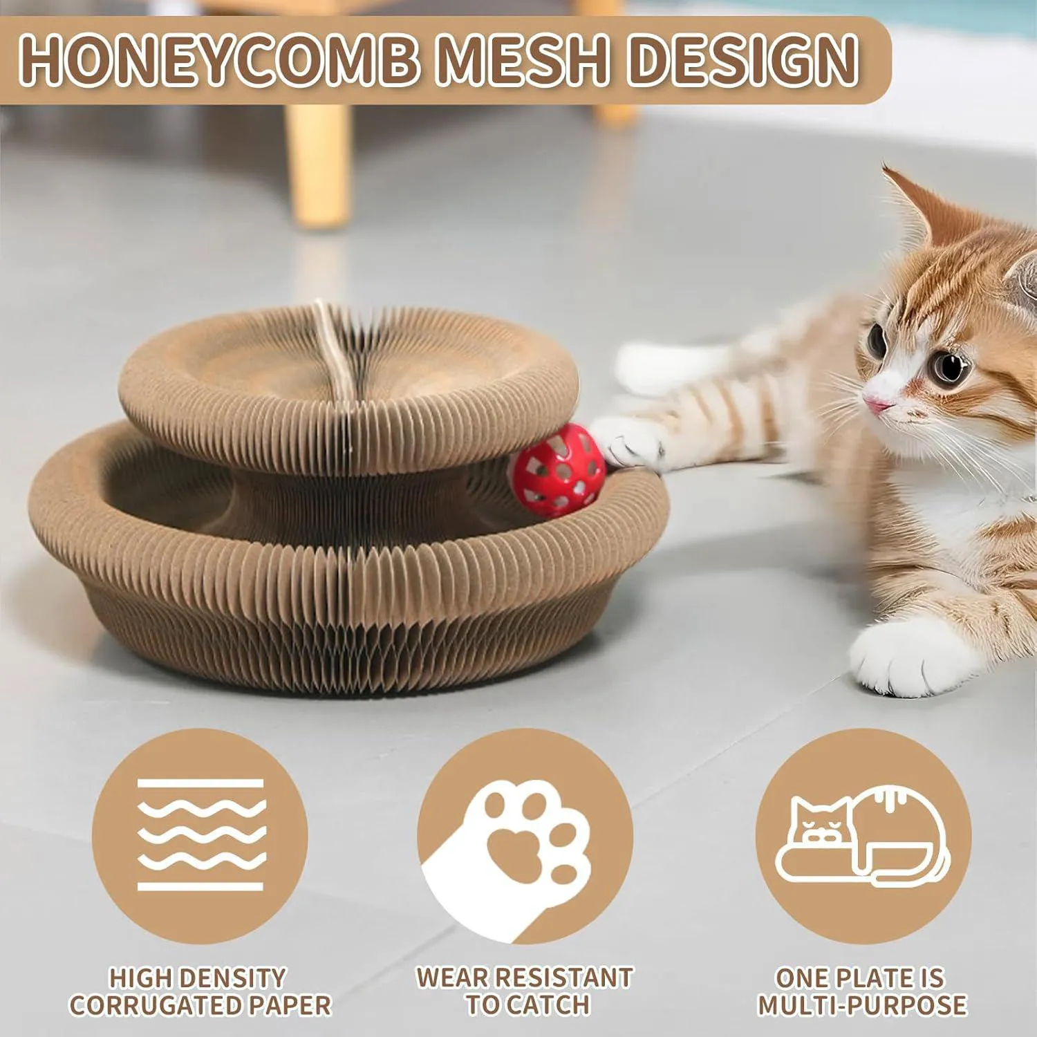 Juguete Interactivo Para Gatos De Cartón Corrugado Con Bolas Y Campanas 3
