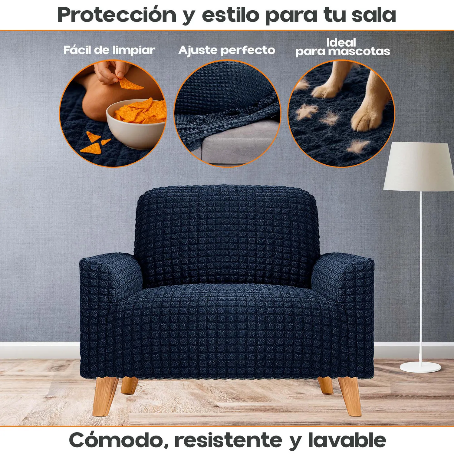Protector de Sofá Un Puesto Tela Elástica Lavable Resistente