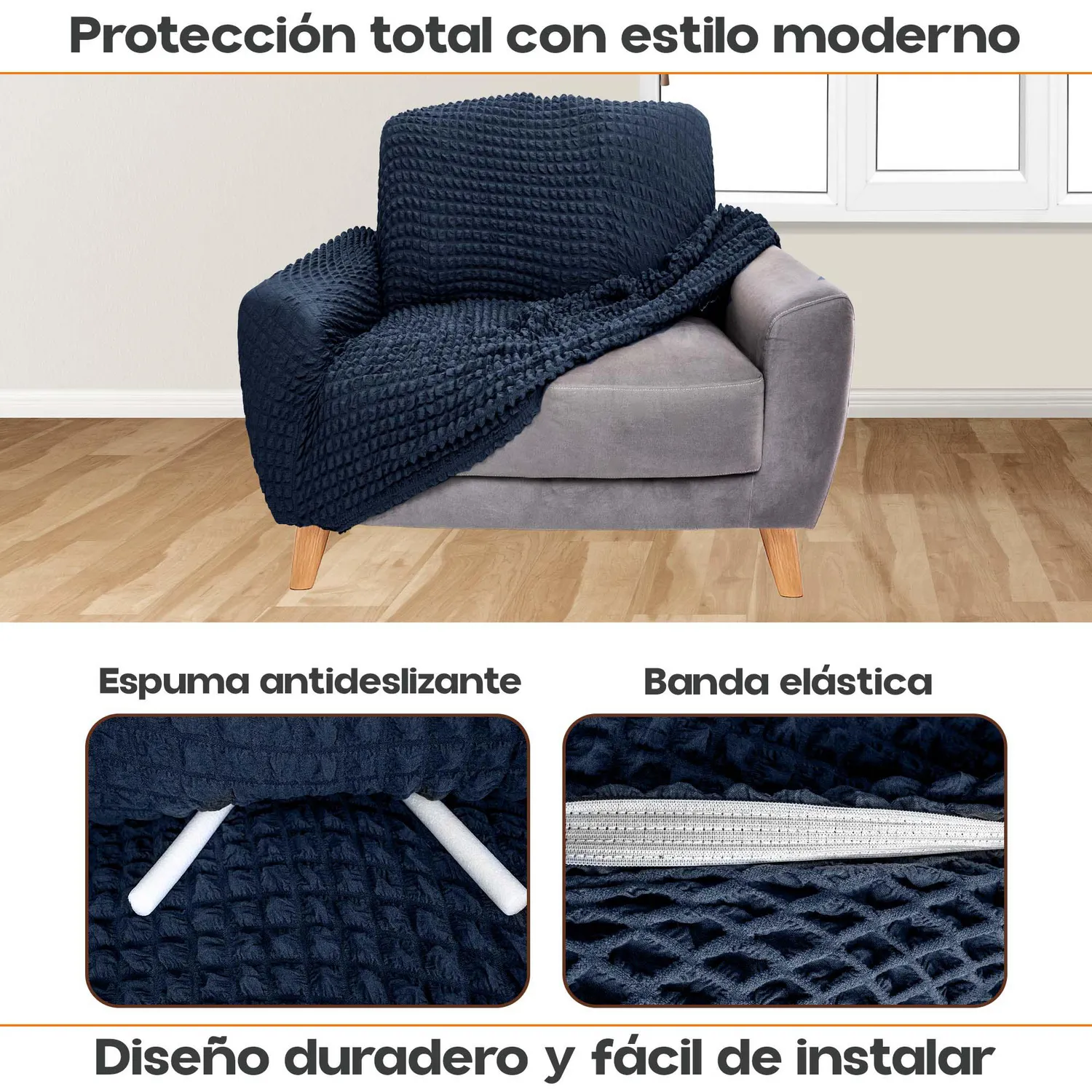 Protector de Sofá Un Puesto Tela Elástica Lavable Resistente 3