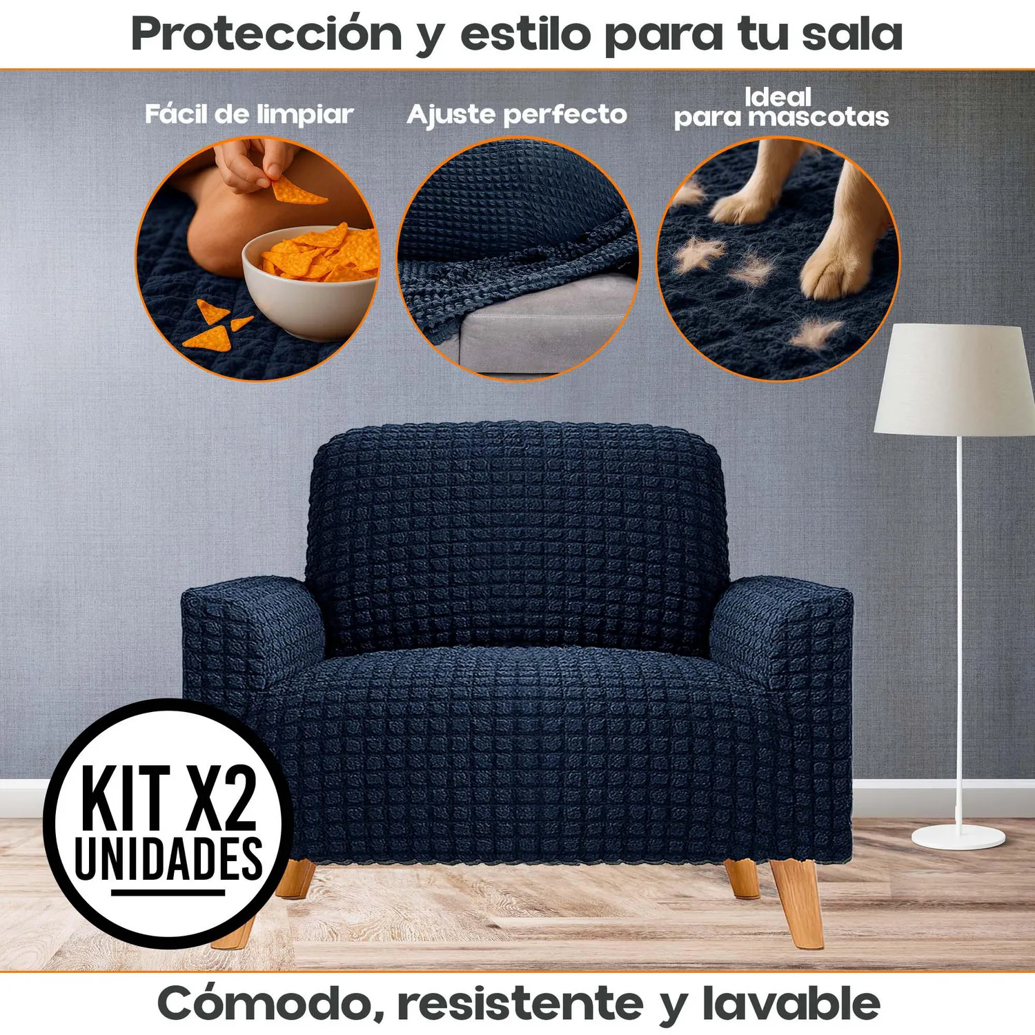 Set X2 Protectores de Sofá Un Puesto Tela Elástica Lavable