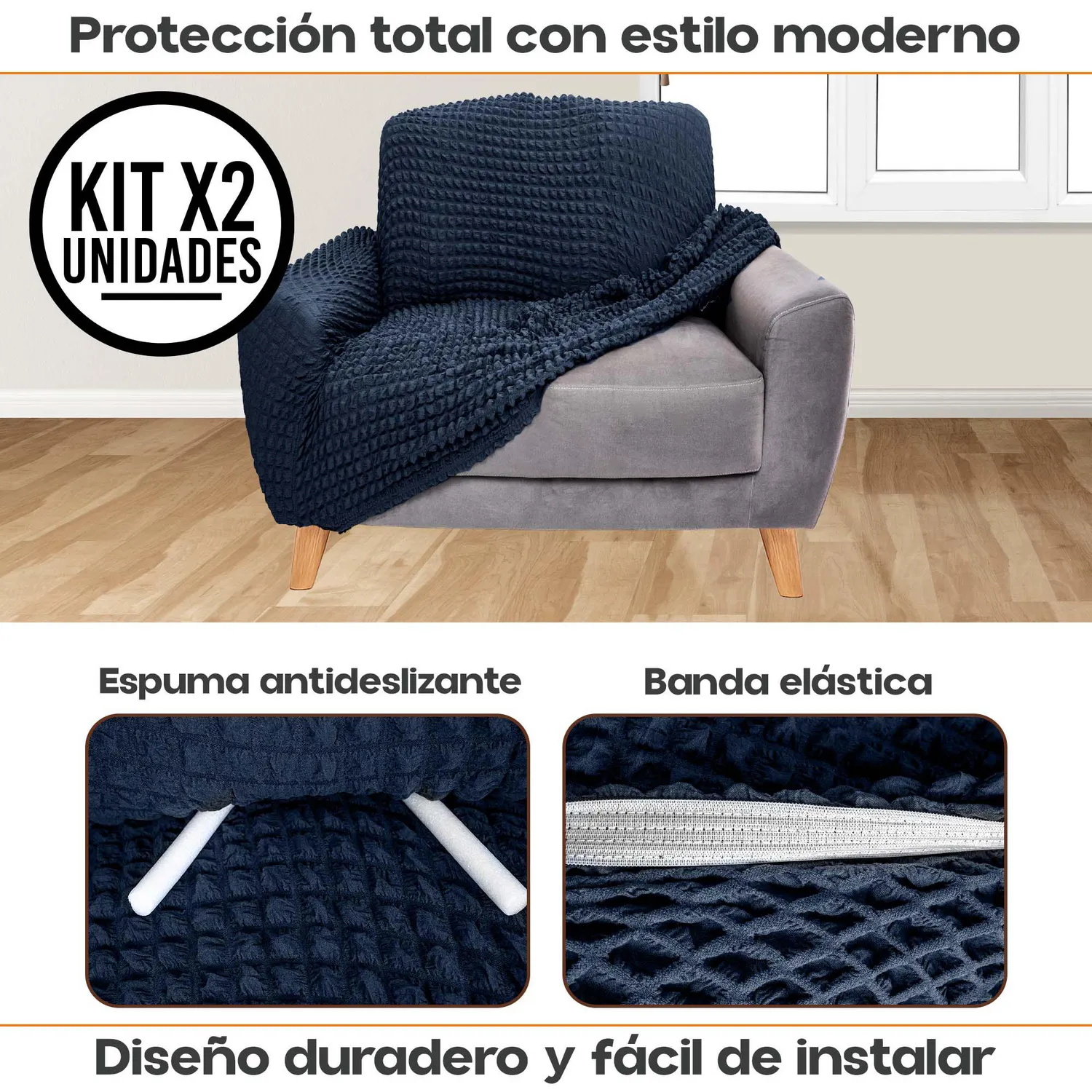 Set X2 Protectores de Sofá Un Puesto Tela Elástica Lavable 3