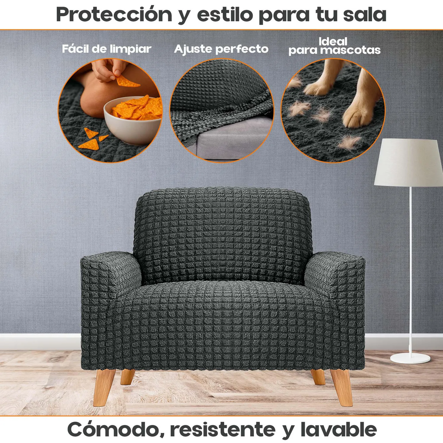 Protector de Sofá Un Puesto Tela Elástica Lavable Resistente