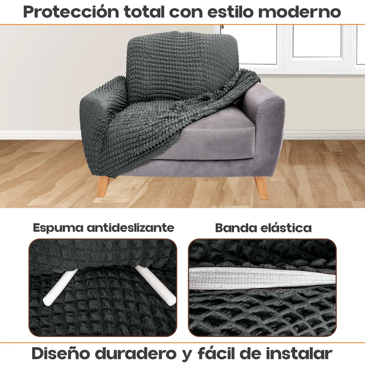 Protector de Sofá Un Puesto Tela Elástica Lavable Resistente 3