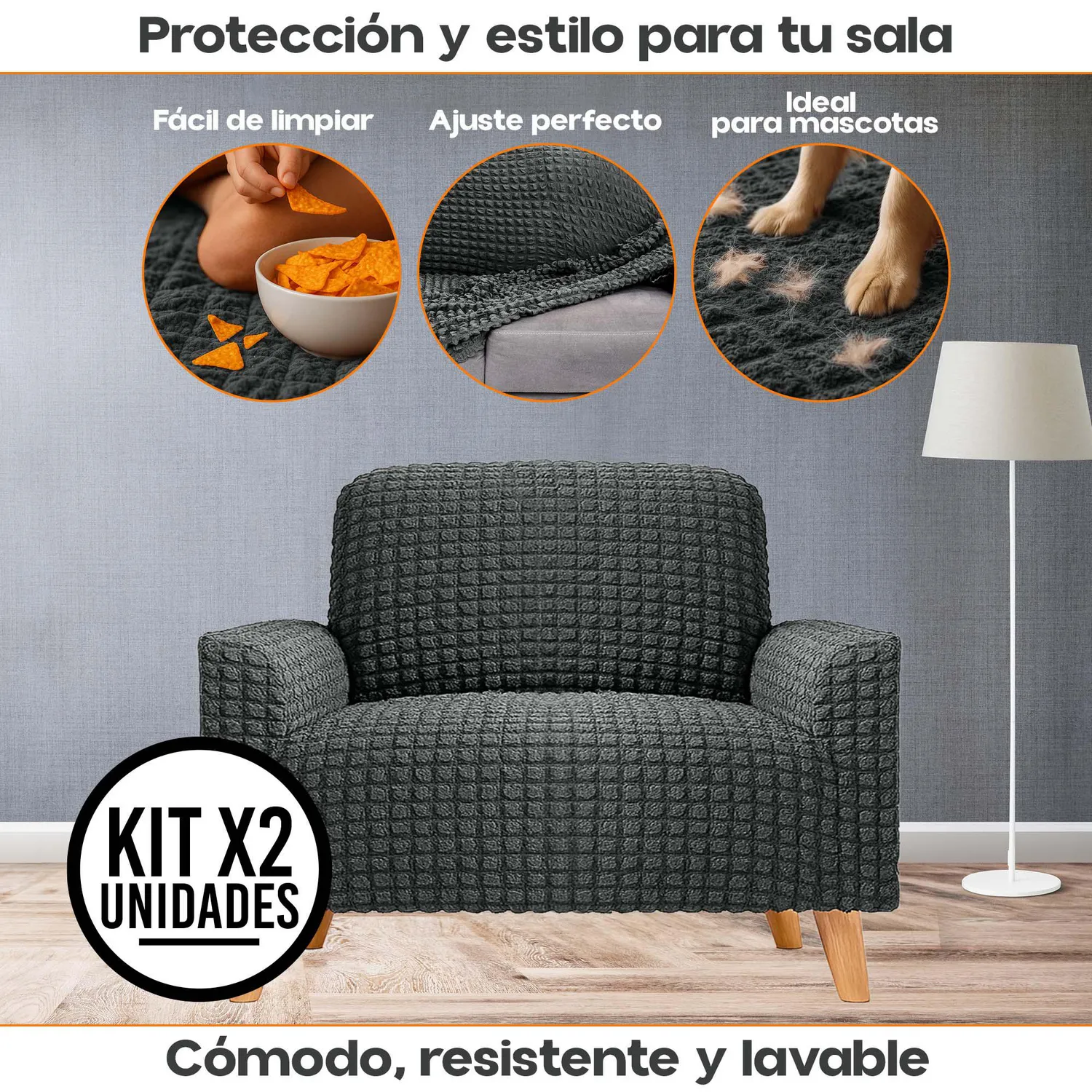 Set X2 Protectores de Sofá Un Puesto Tela Elástica Lavable
