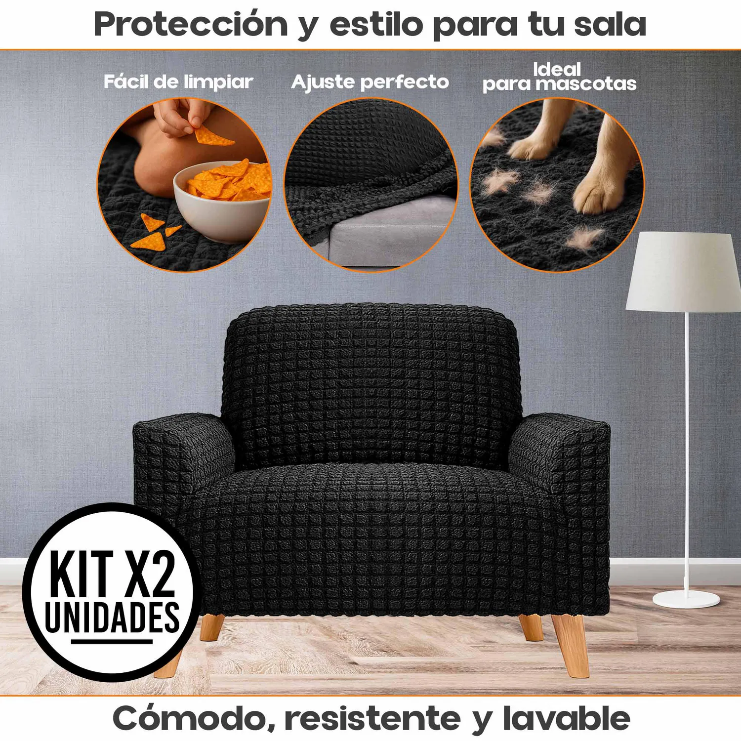 Set X2 Protectores de Sofá Un Puesto Tela Elástica Lavable