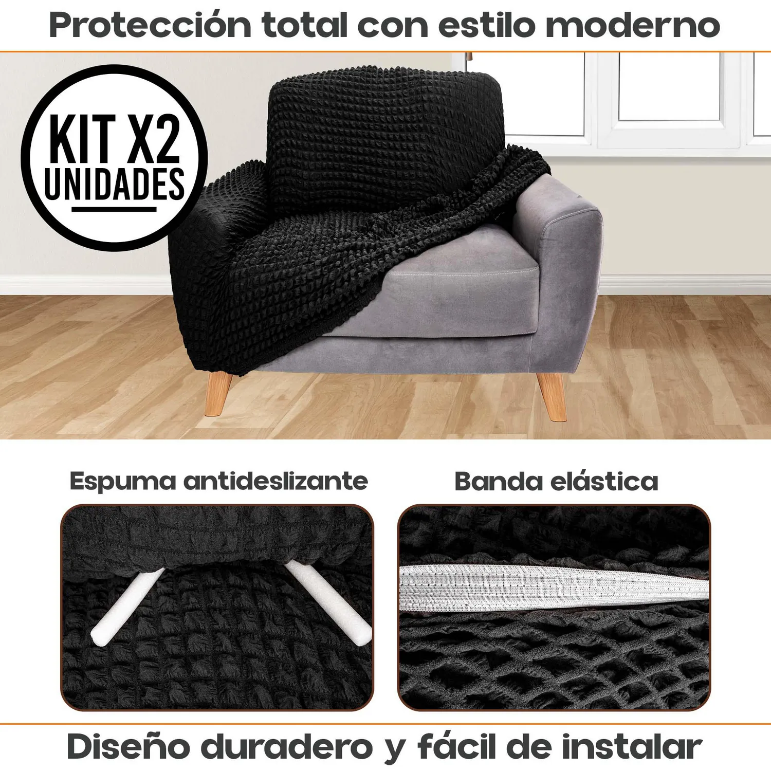 Set X2 Protectores de Sofá Un Puesto Tela Elástica Lavable 3