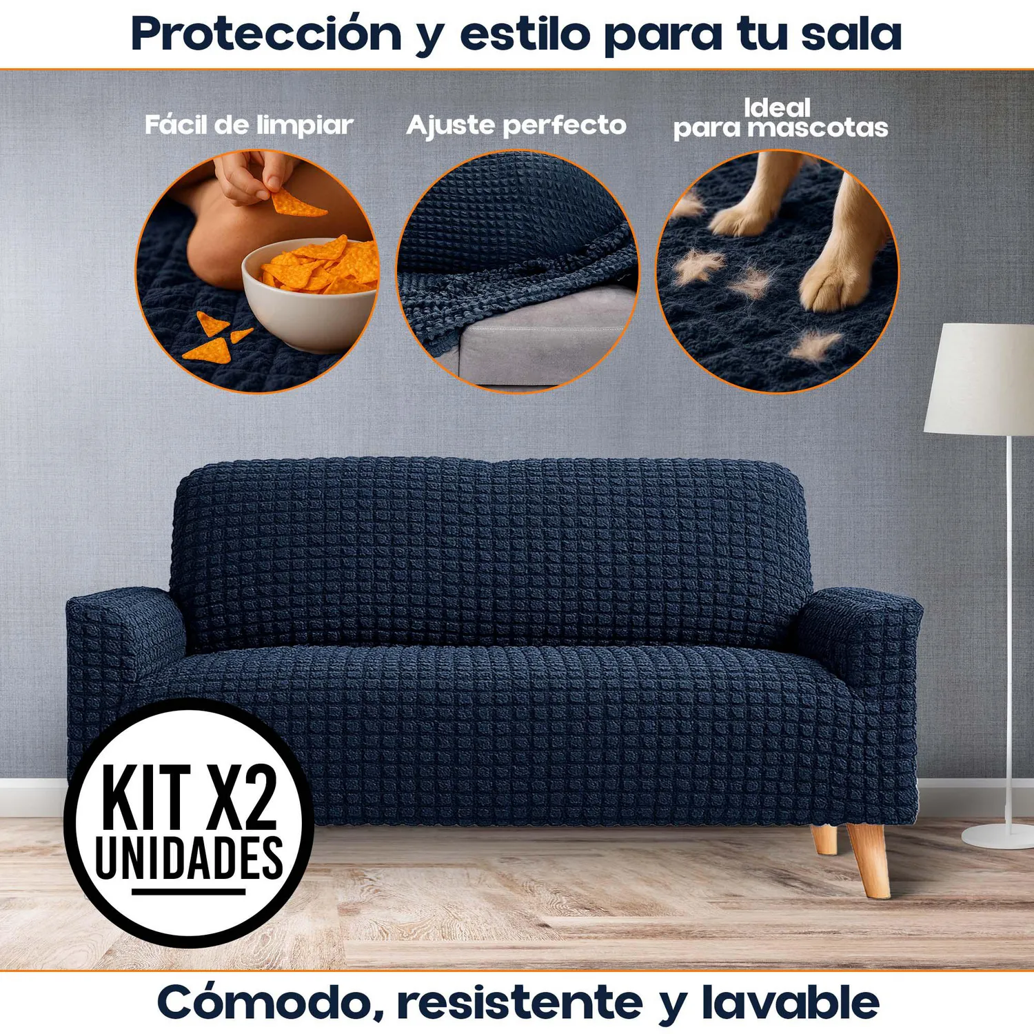 Set X2 Protector Sofá 2 Puestos Lavable Antimanchas Mascotas