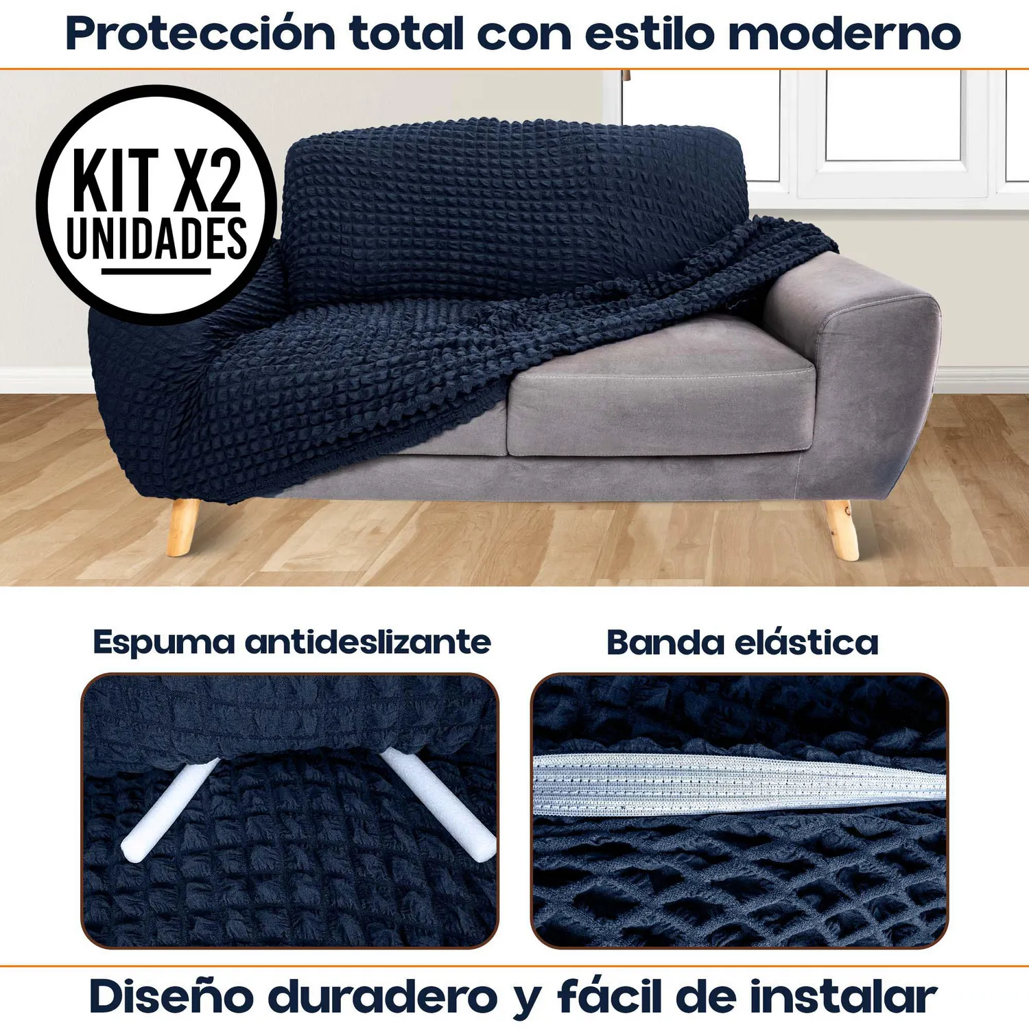 Set X2 Protector Sofá 2 Puestos Lavable Antimanchas Mascotas 3