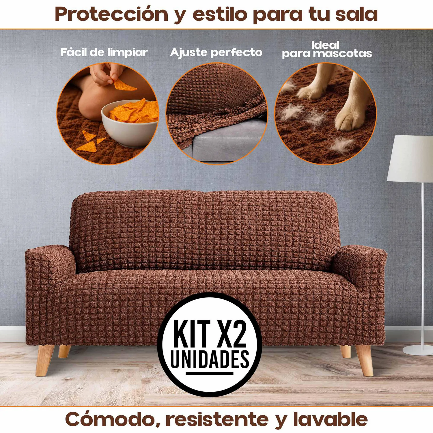 Set X2 Protector Sofá 2 Puestos Lavable Antimanchas Mascotas