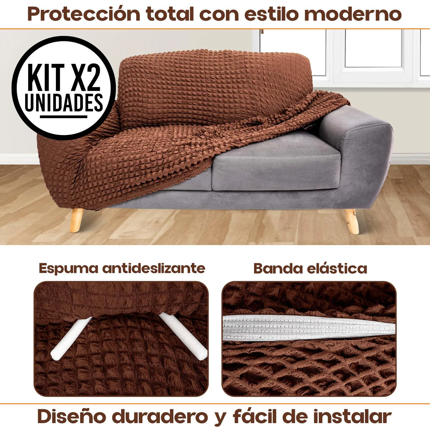 Set X2 Protector Sofá 2 Puestos Lavable Antimanchas Mascotas 3