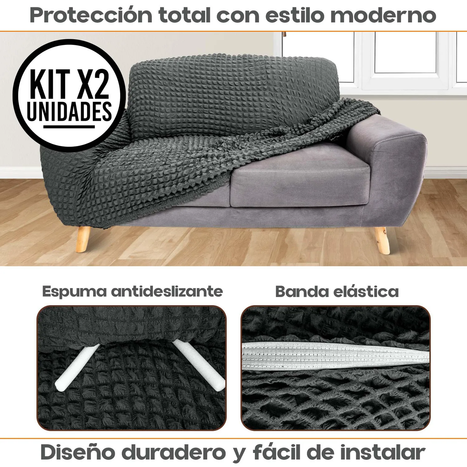 Set X2 Protector Sofá 2 Puestos Lavable Antimanchas Mascotas 3