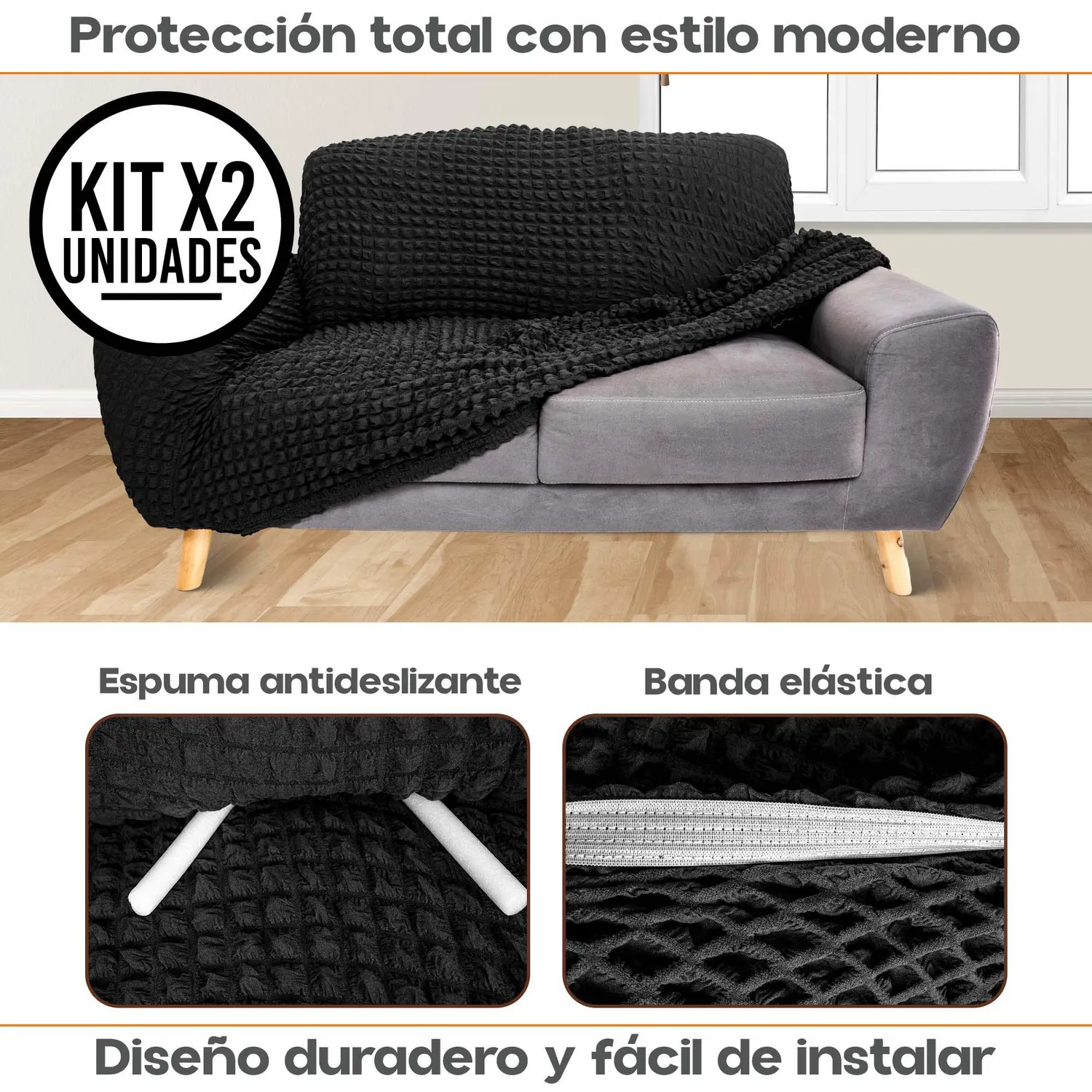 Set X2 Protector Sofá 2 Puestos Lavable Antimanchas Mascotas 3